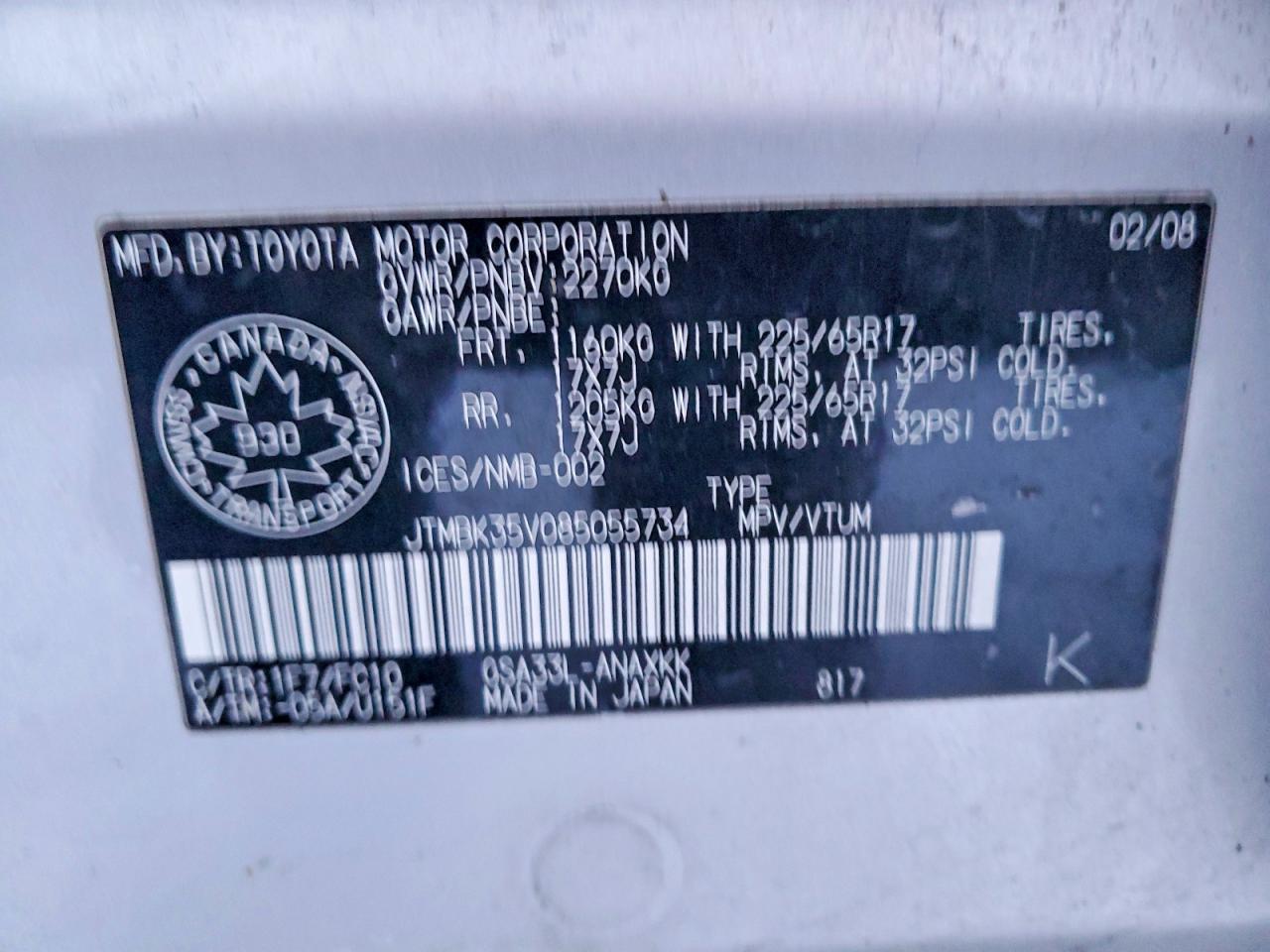 2008 Toyota Rav4 Silver vin: JTMBK35V085055734