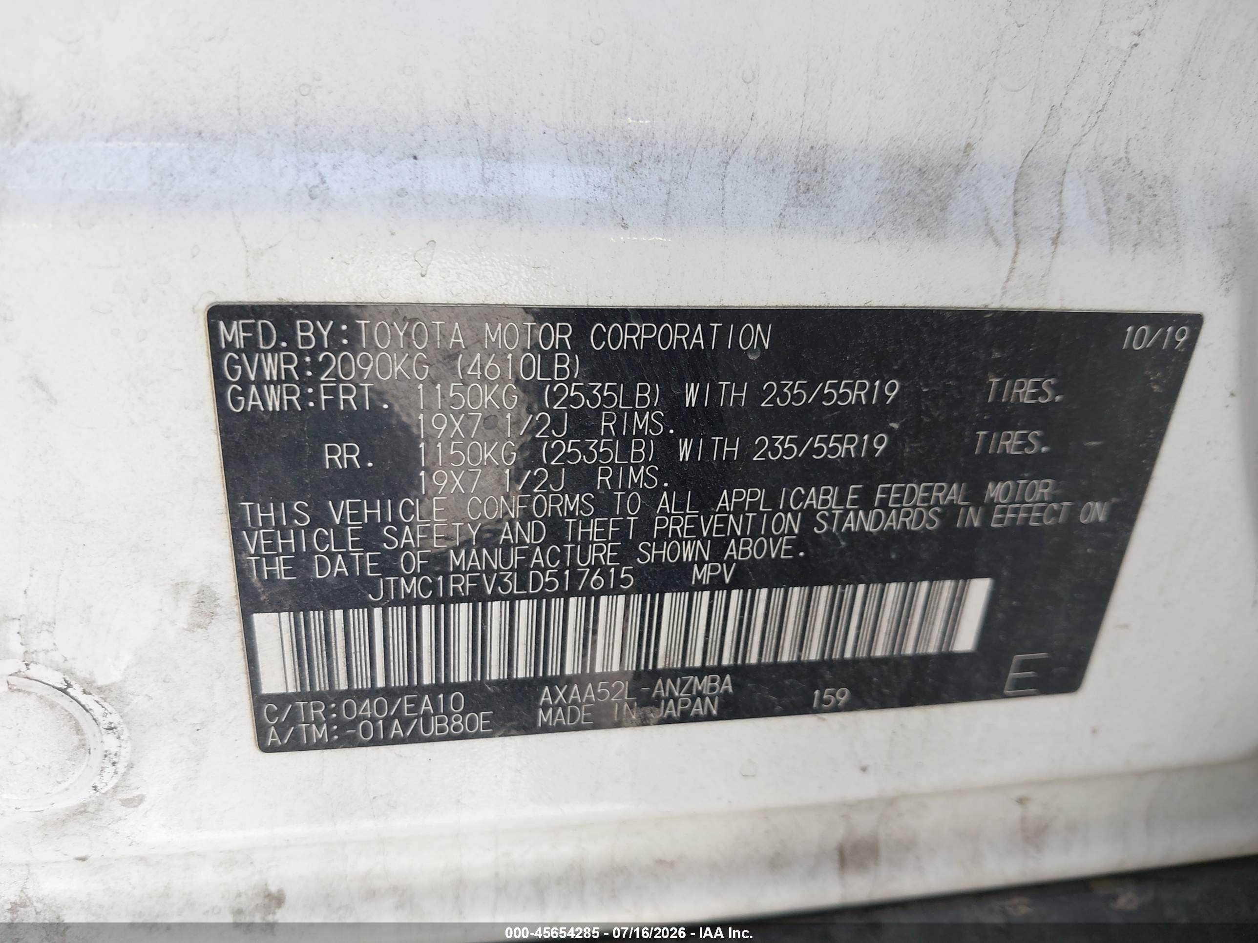 2020 Toyota Rav4 Xle Premium White vin: JTMC1RFV3LD517615