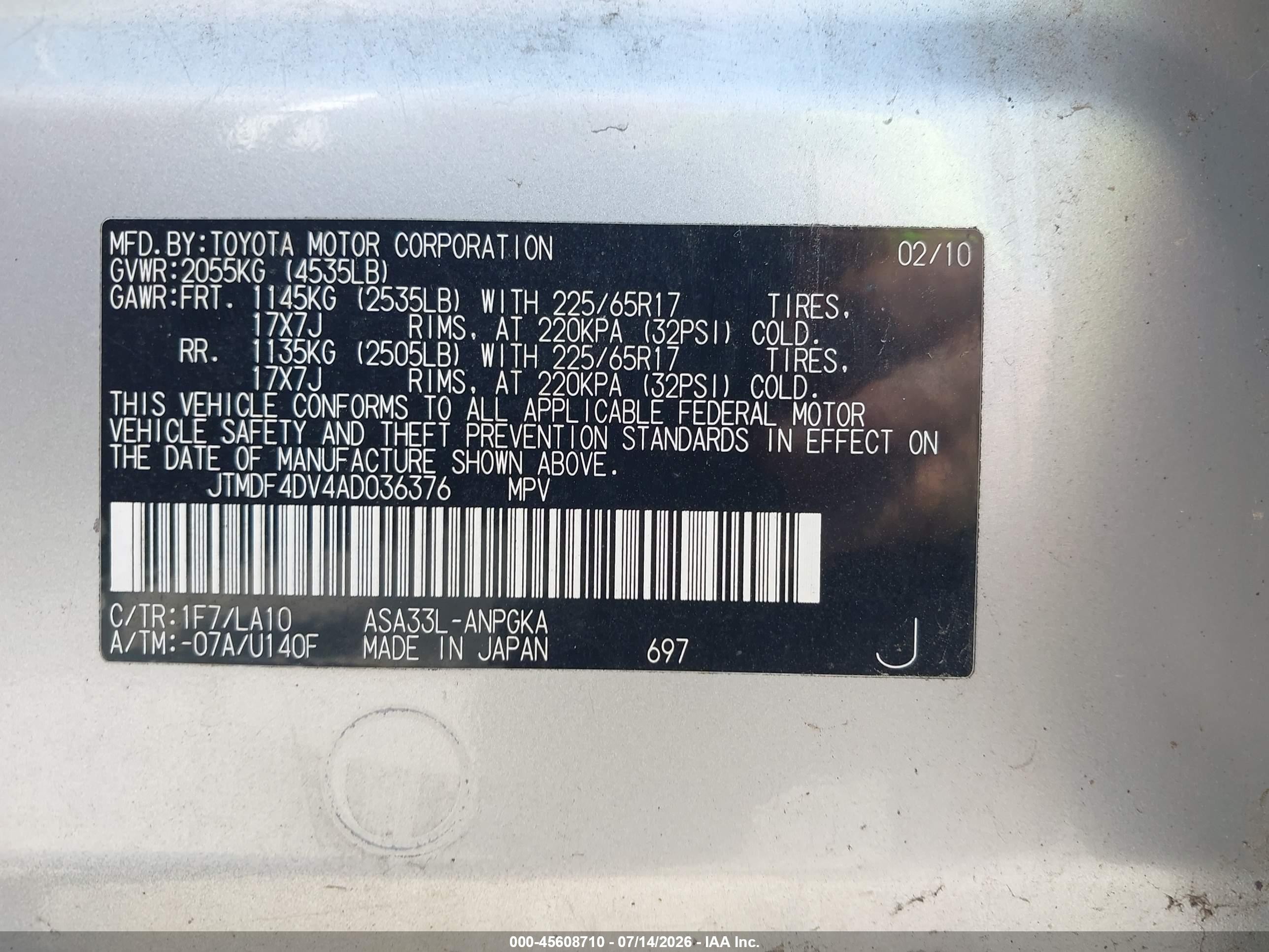 2010 Toyota Rav4 Limited Silver vin: JTMDF4DV4AD036376