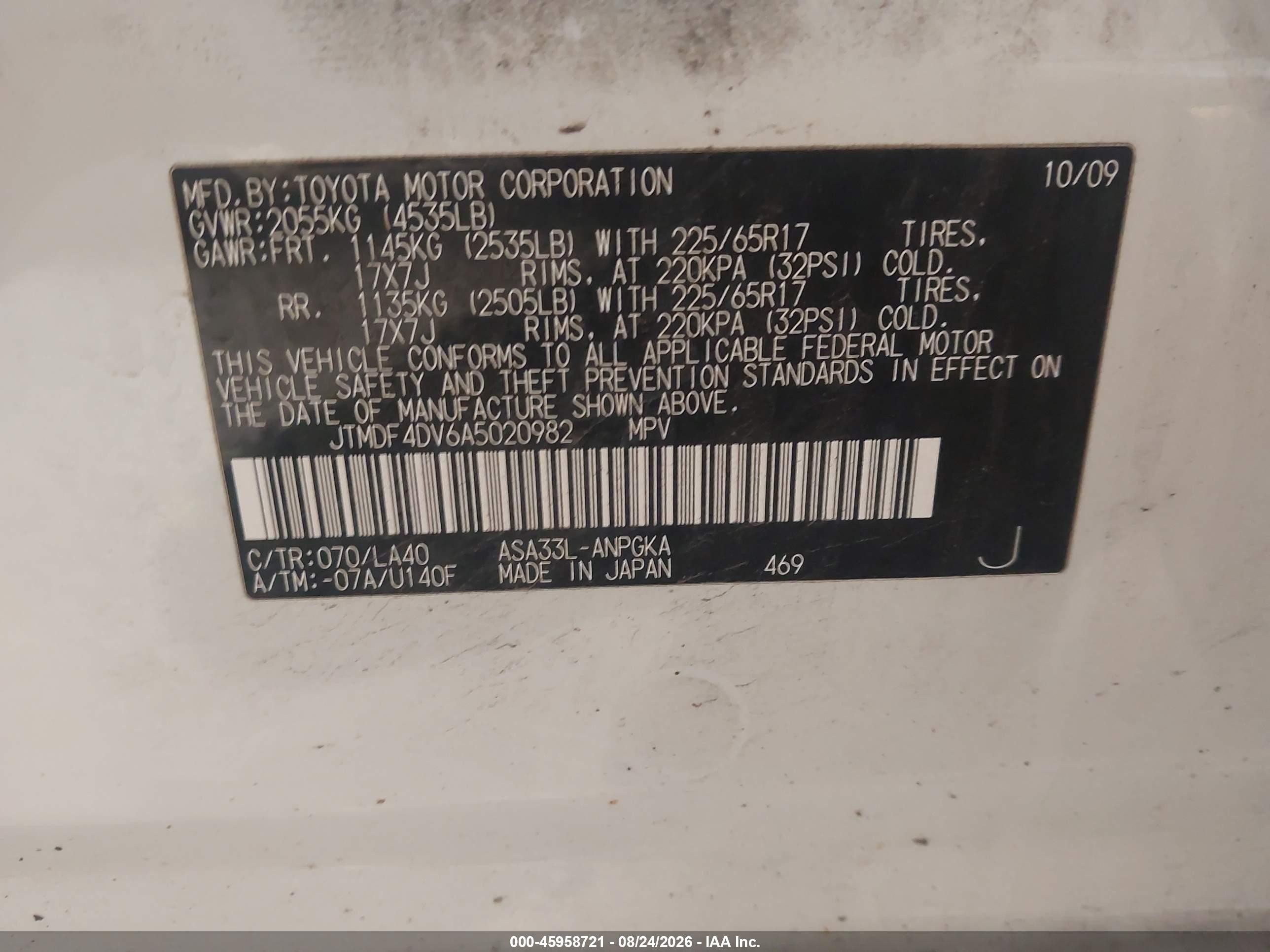 2010 Toyota Rav4 Limited White vin: JTMDF4DV6A5020982