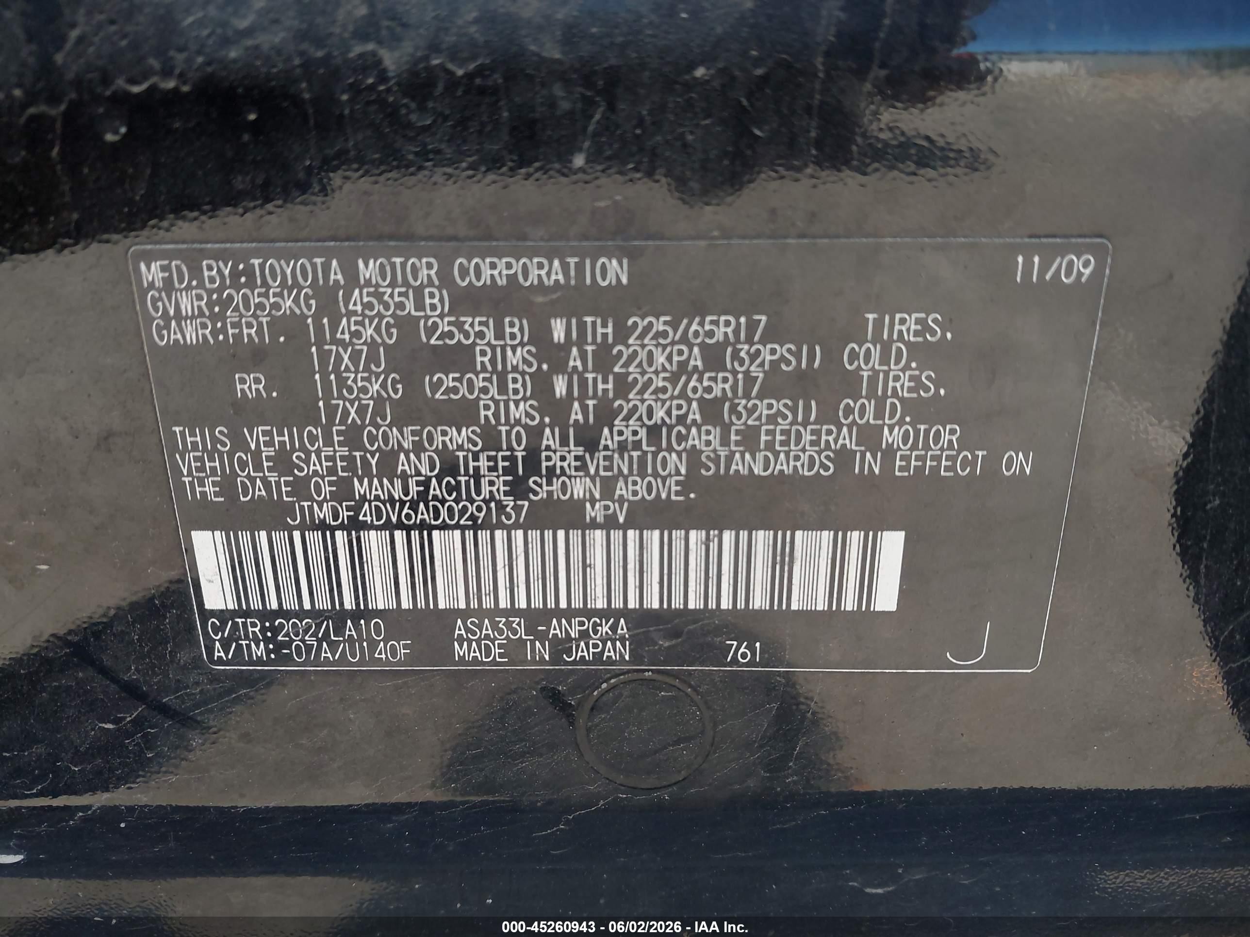 2010 Toyota Rav4 Limited Black vin: JTMDF4DV6AD029137