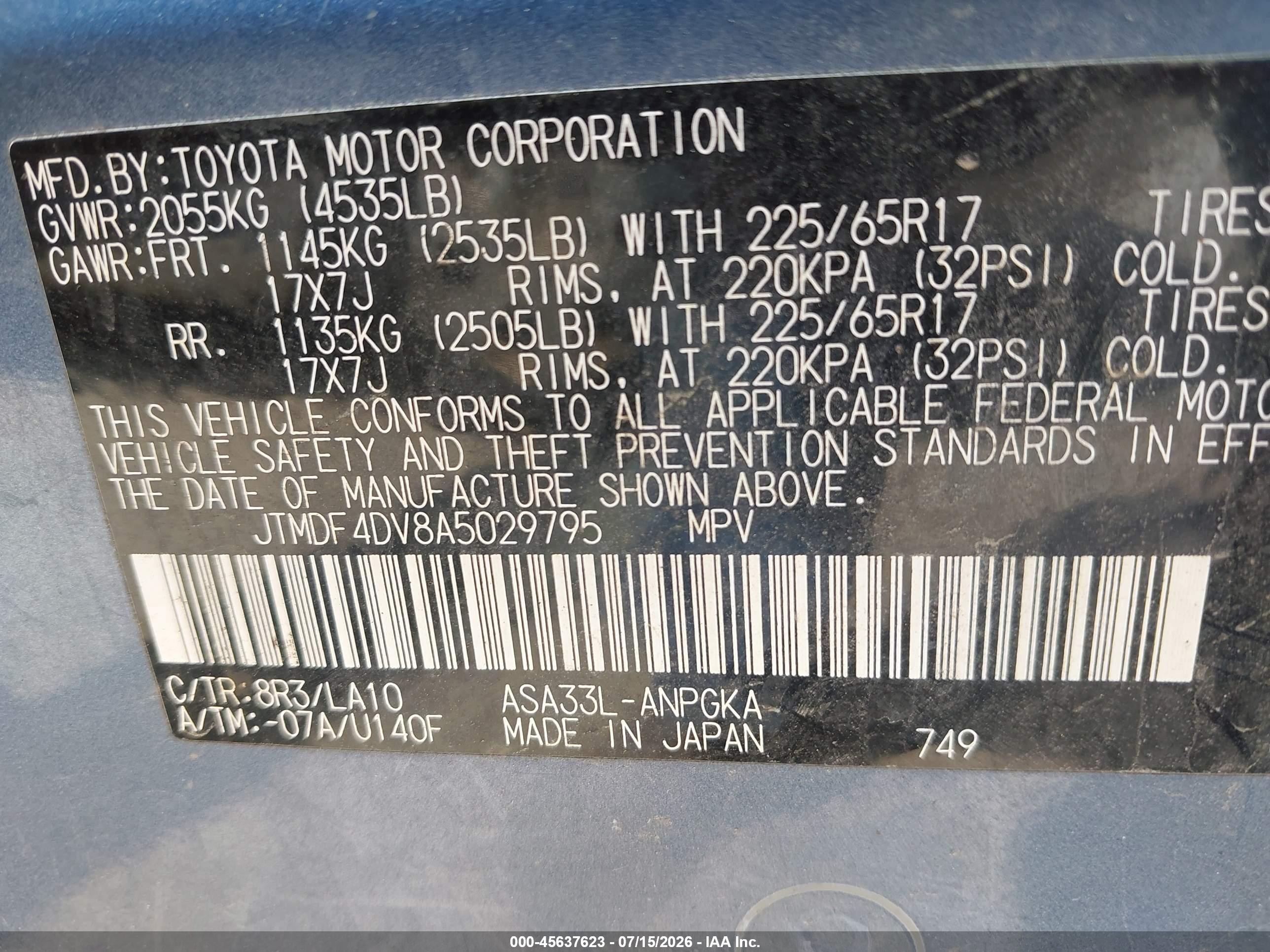 2010 Toyota Rav4 Limited Синий vin: JTMDF4DV8A5029795