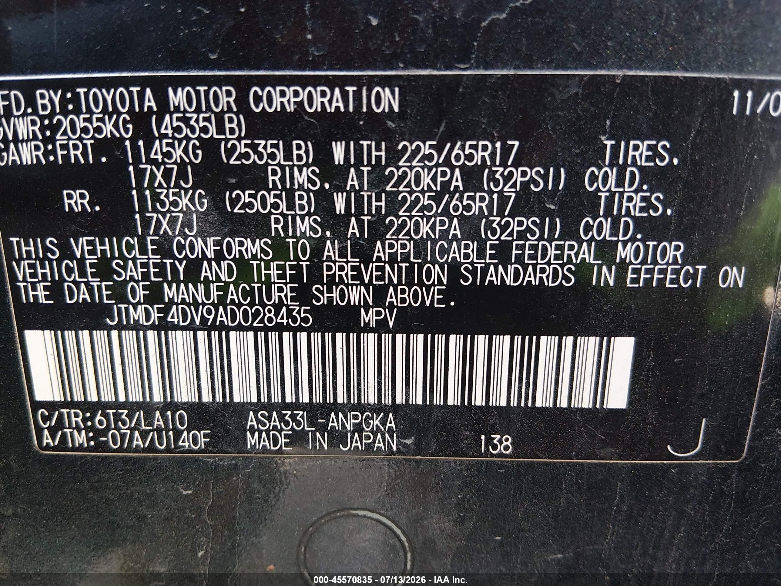 2010 Toyota Rav4 Limited Teal vin: JTMDF4DV9AD028435