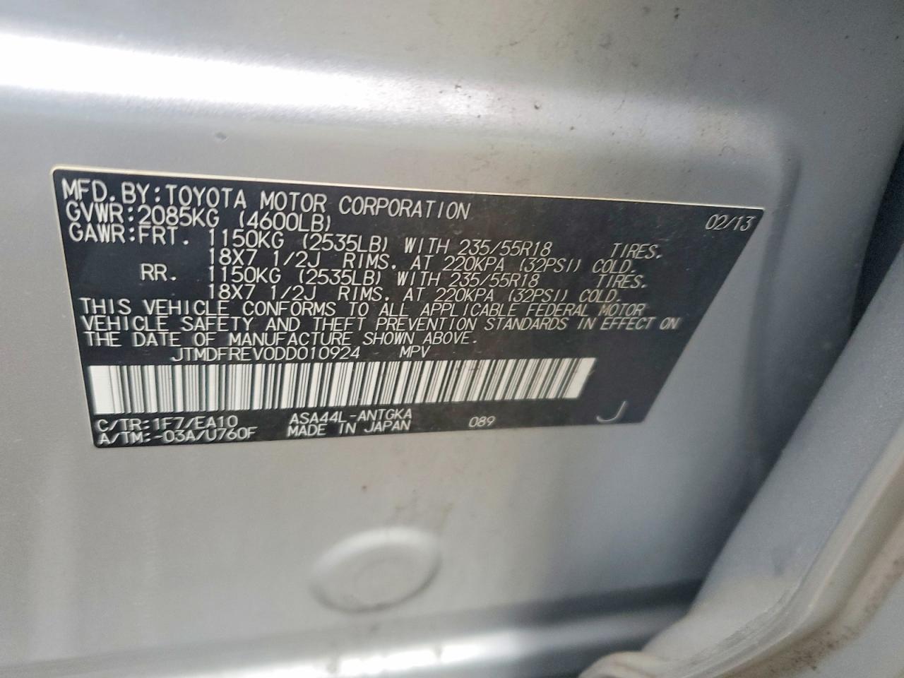 2013 Toyota Rav4 Limited Silver vin: JTMDFREV0DD010924