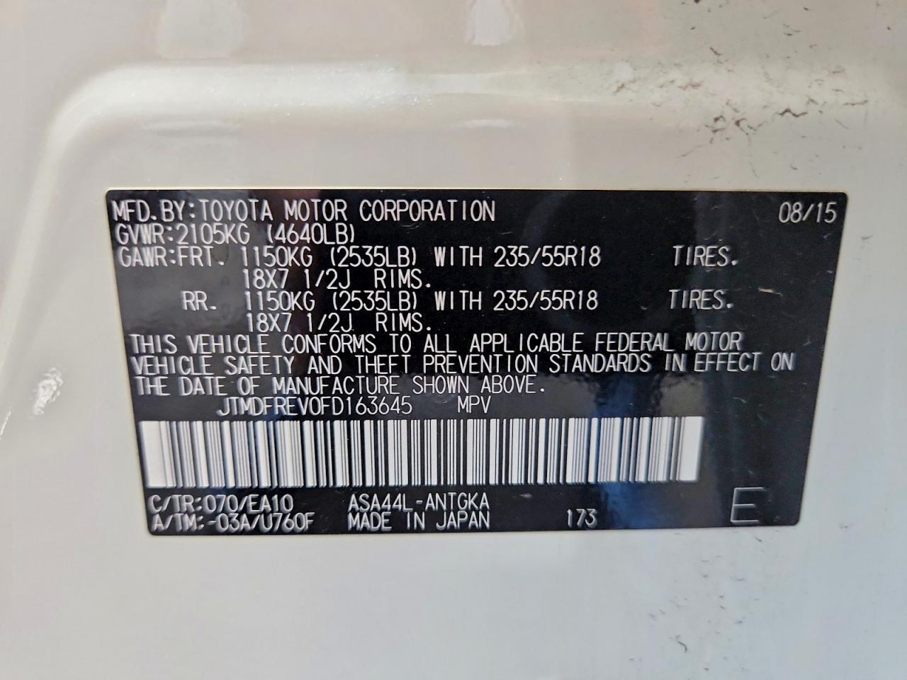 2015 Toyota Rav4 Limited White vin: JTMDFREV0FD163645