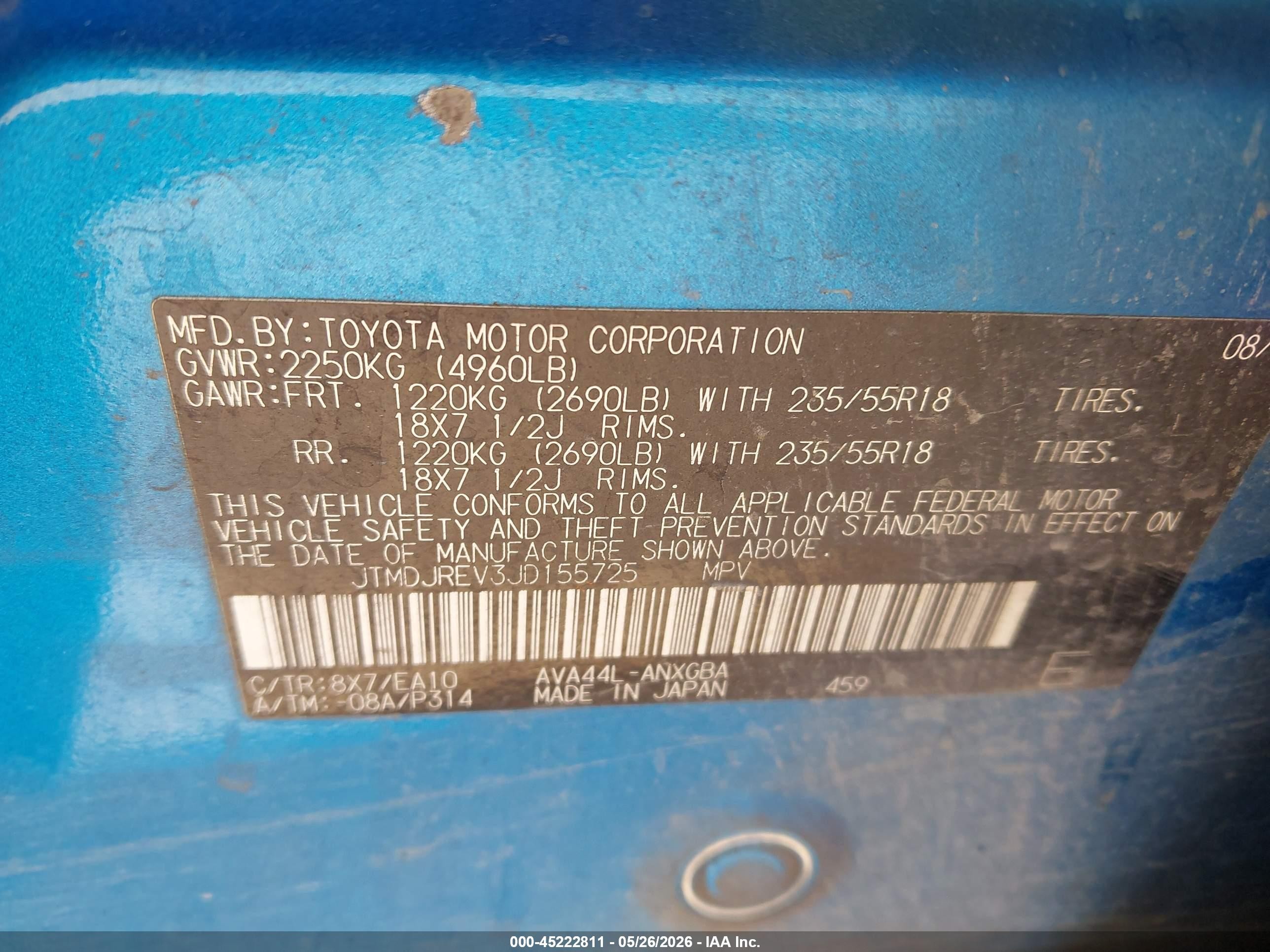 2018 Toyota Rav4 Hybrid Limited Blue vin: JTMDJREV3JD155725
