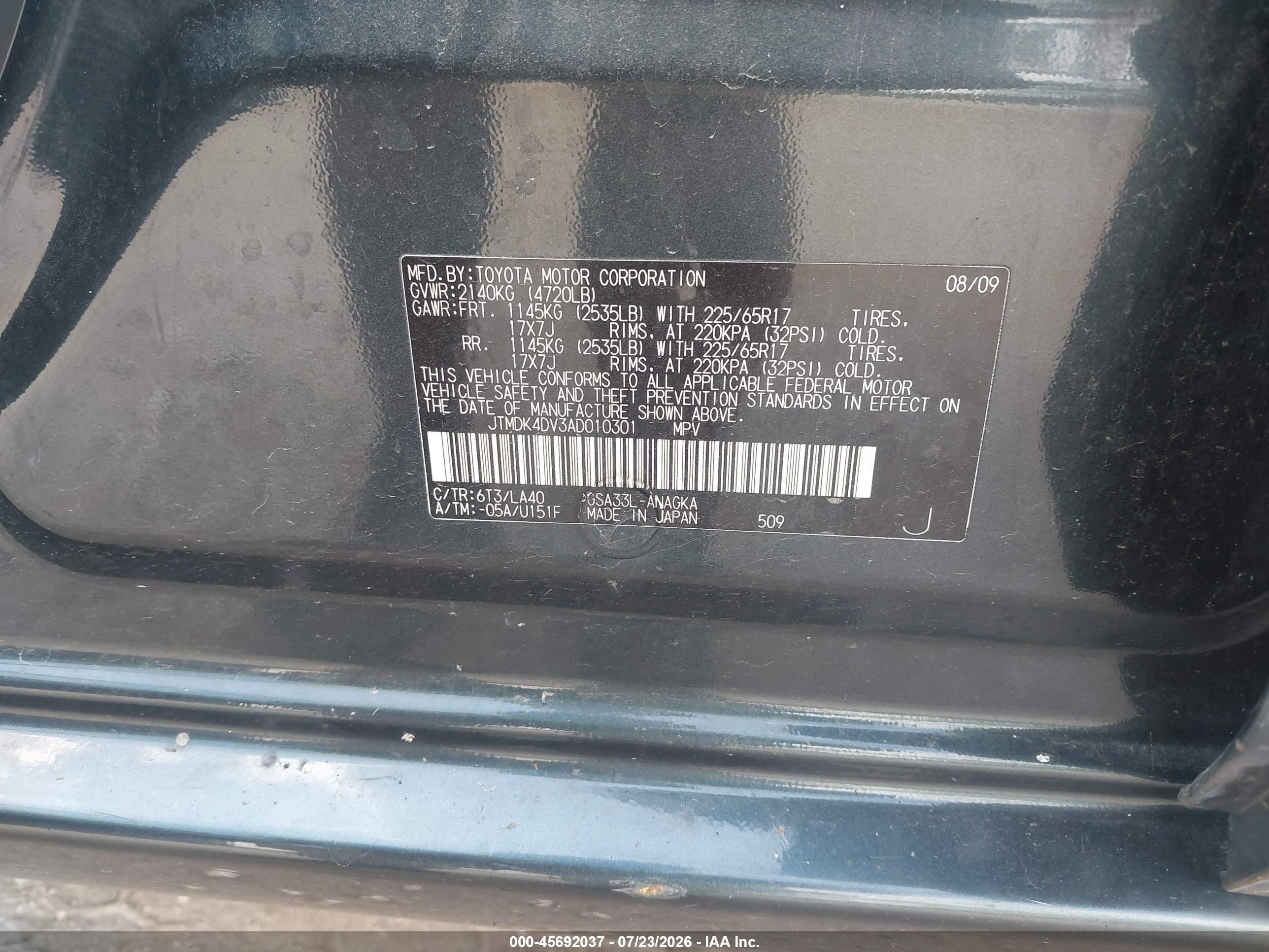 2010 Toyota Rav4 Limited V6 Dark Blue vin: JTMDK4DV3AD010301