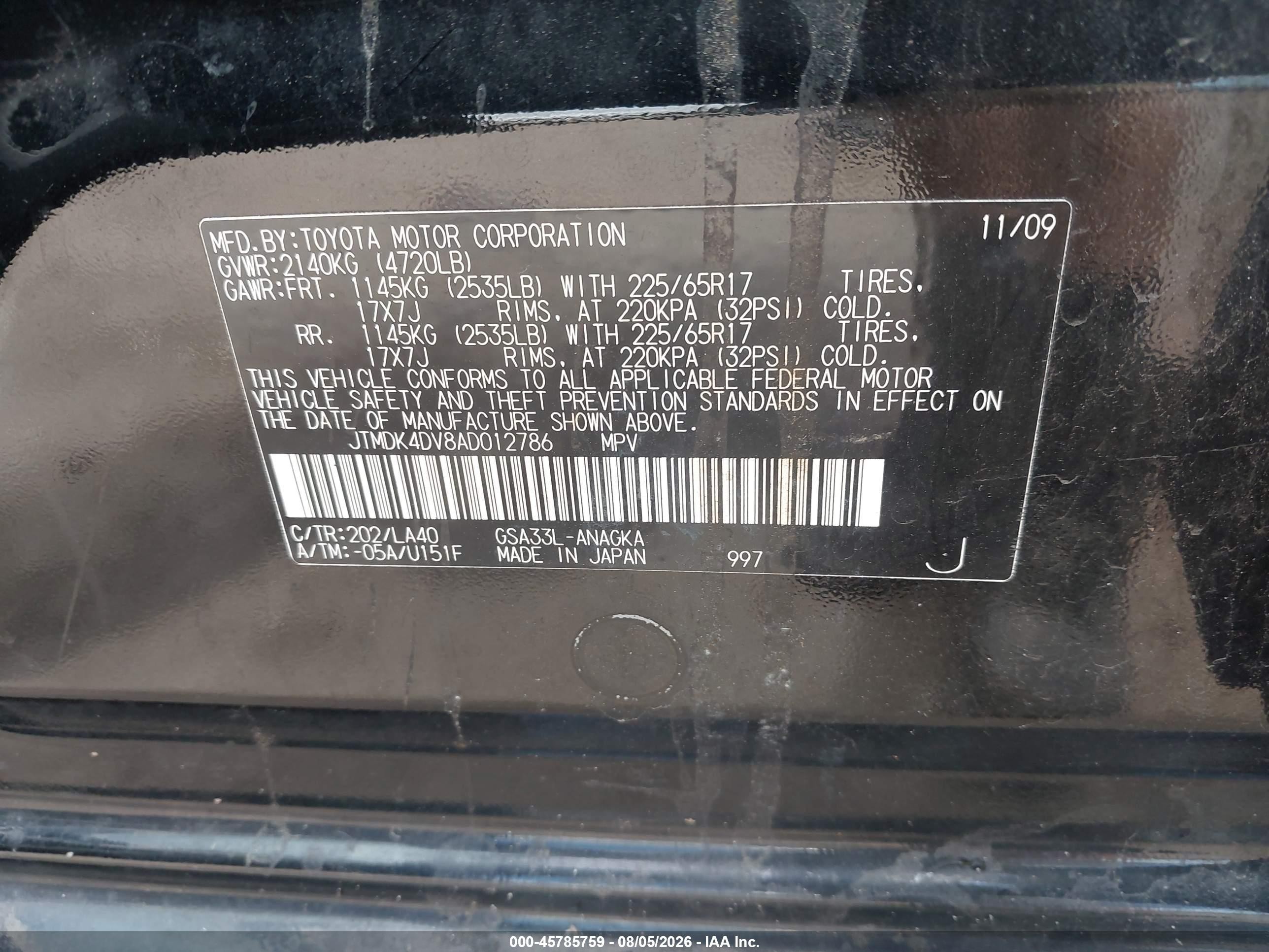 2010 Toyota Rav4 Limited V6 Black vin: JTMDK4DV8AD012786