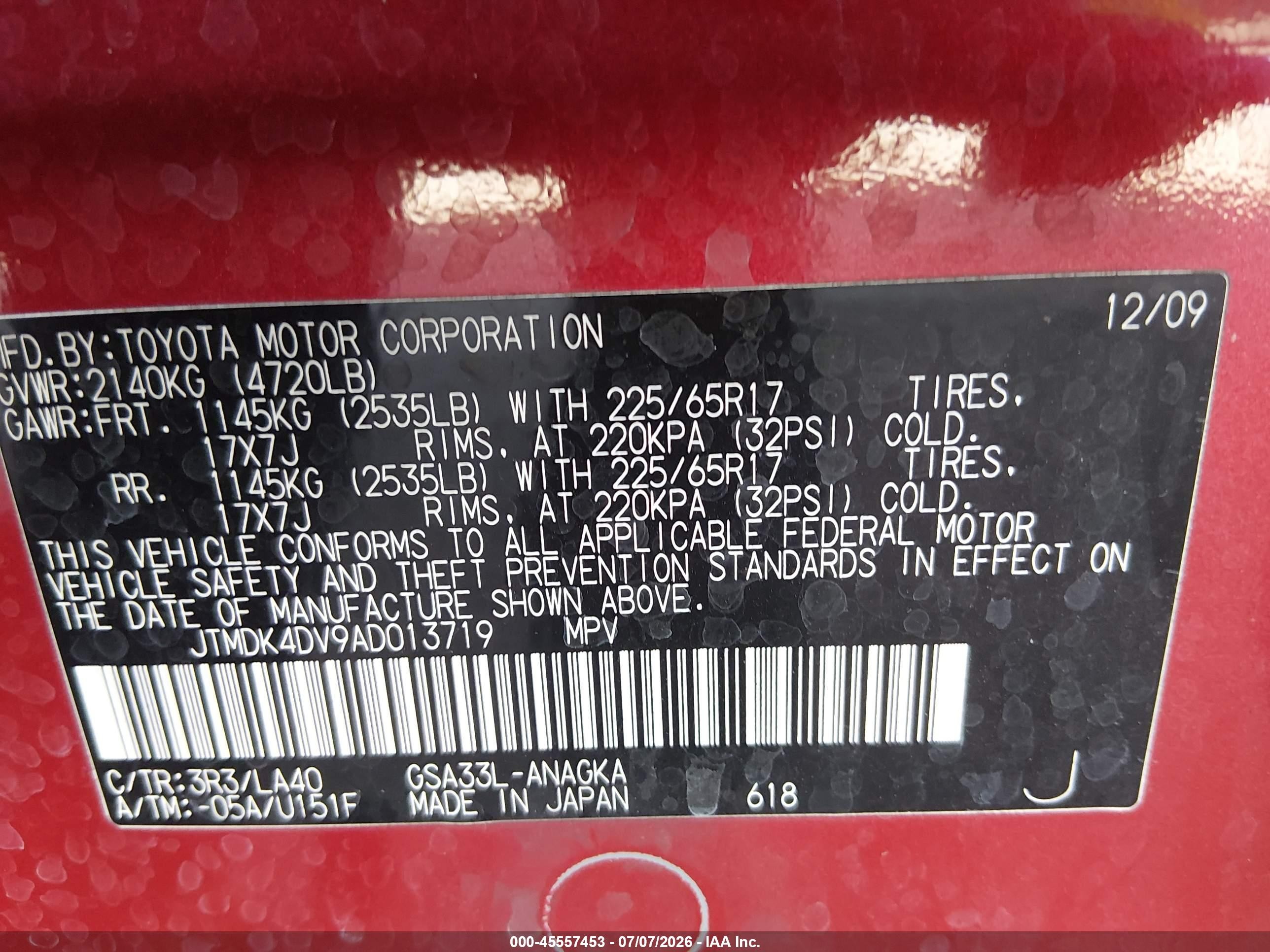 2010 Toyota Rav4 Limited V6 Белый vin: JTMDK4DV9AD013719