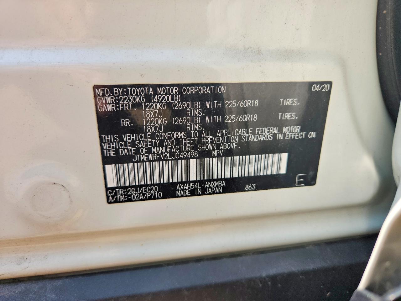 2020 Toyota Rav4 Xse White vin: JTMEWRFV2LJ049498
