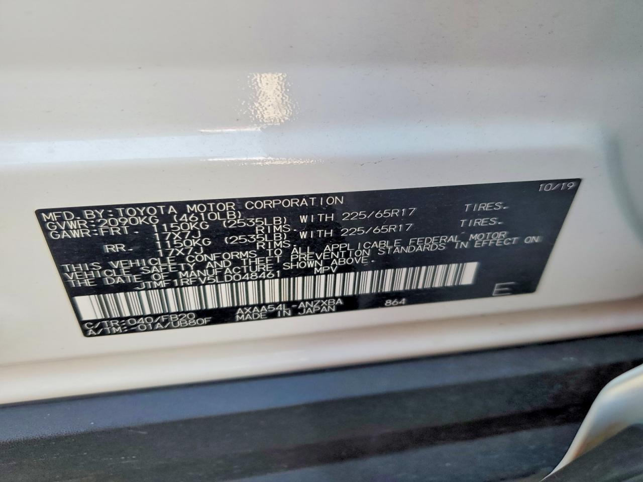 2020 Toyota Rav4 Le White vin: JTMF1RFV5LD048461