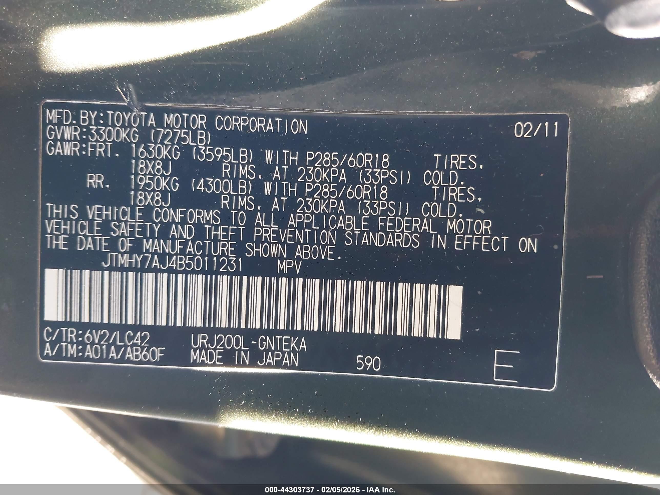 2011 Toyota Land Cruiser V8 (a6) Green vin: JTMHY7AJ4B5011231