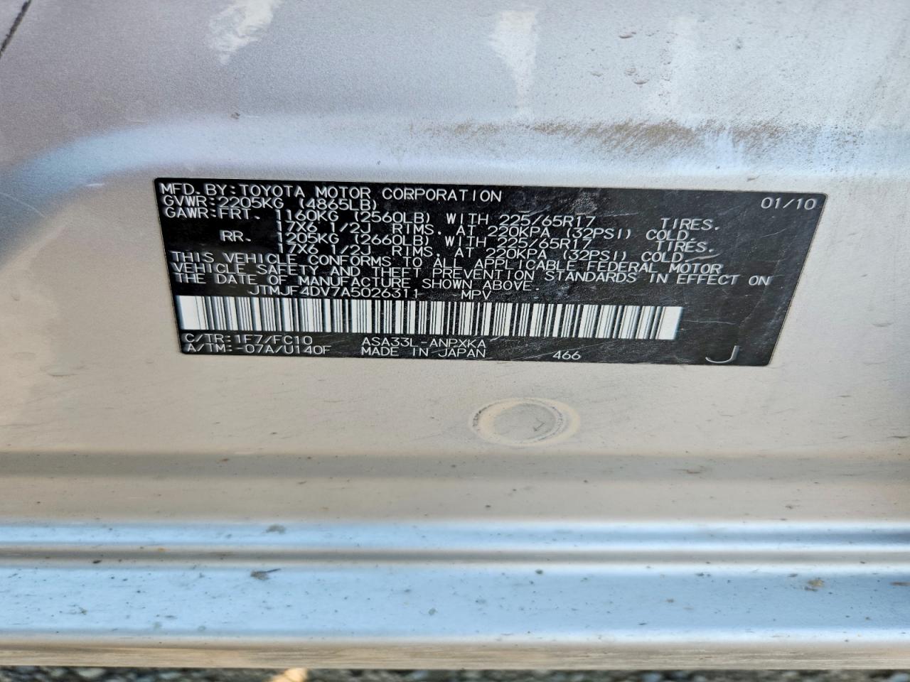 2010 Toyota Rav4 Base Silver vin: JTMJF4DV7A5026311