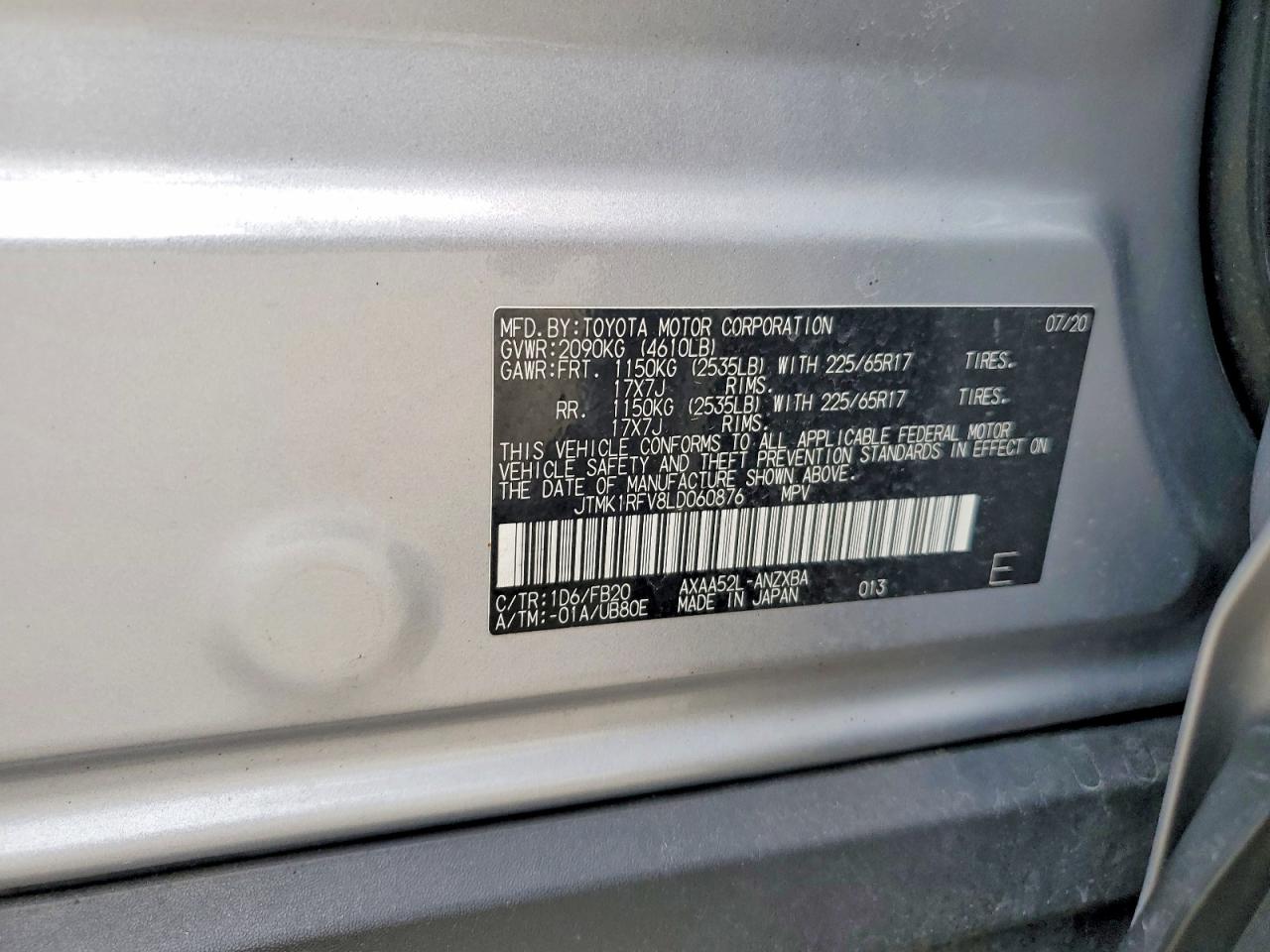 2020 Toyota Rav4 Le Silver vin: JTMK1RFV8LD060876