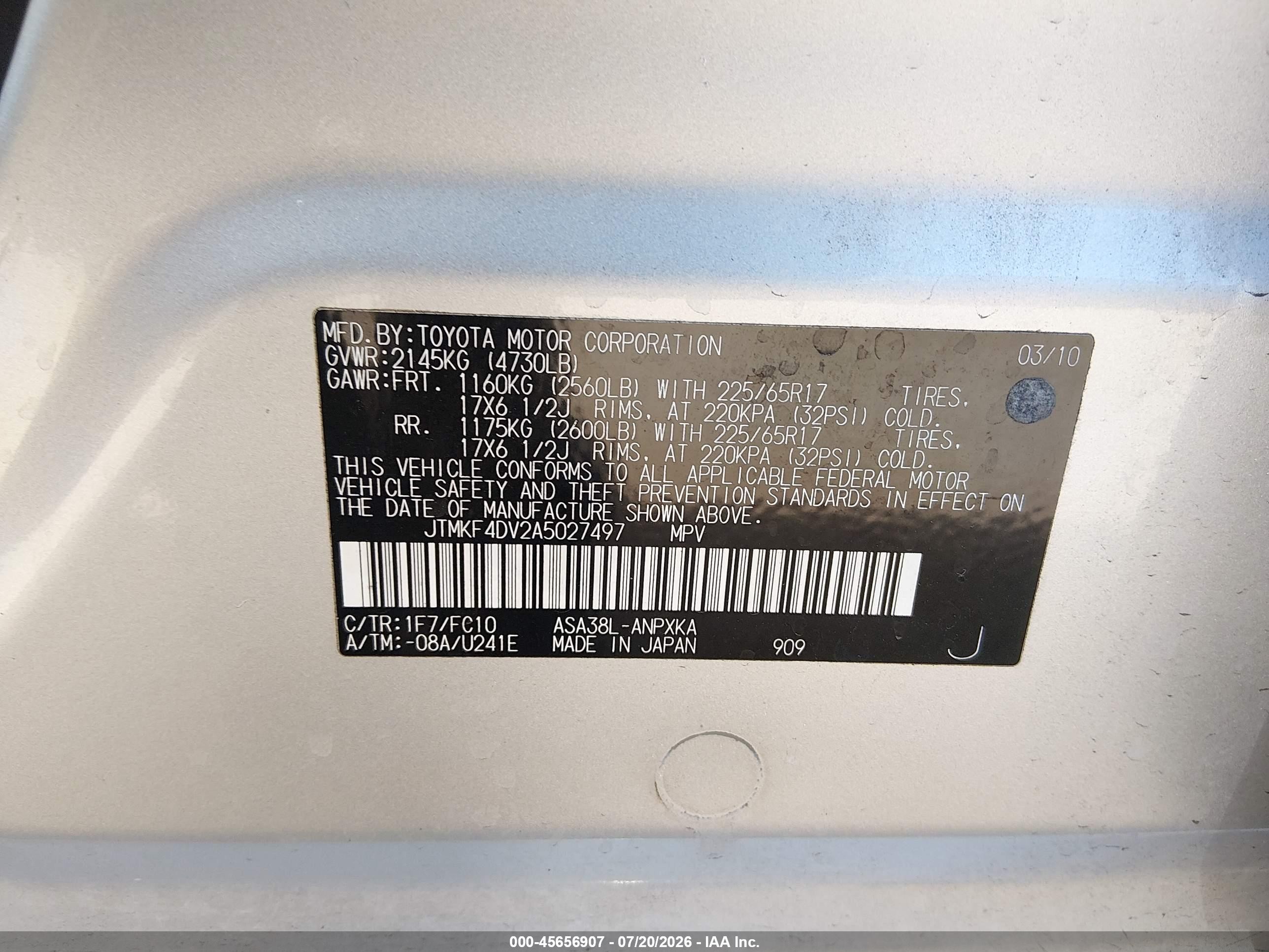 2010 Toyota Rav4   Серебряный vin: JTMKF4DV2A5027497