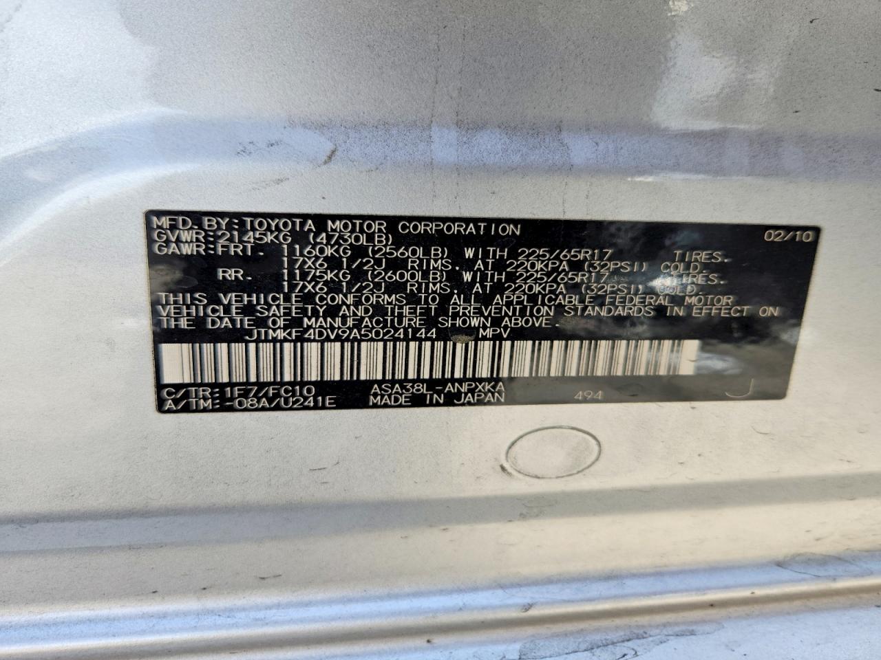 2010 Toyota Rav4 Base Silver vin: JTMKF4DV9A5024144