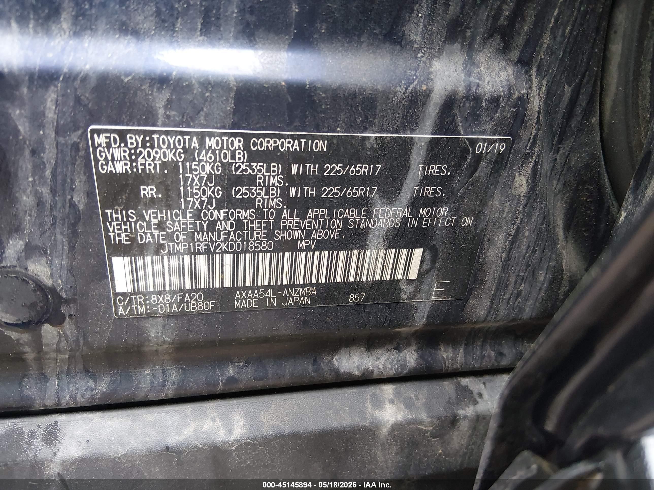 2019 Toyota Rav4 Xle Black vin: JTMP1RFV2KD018580
