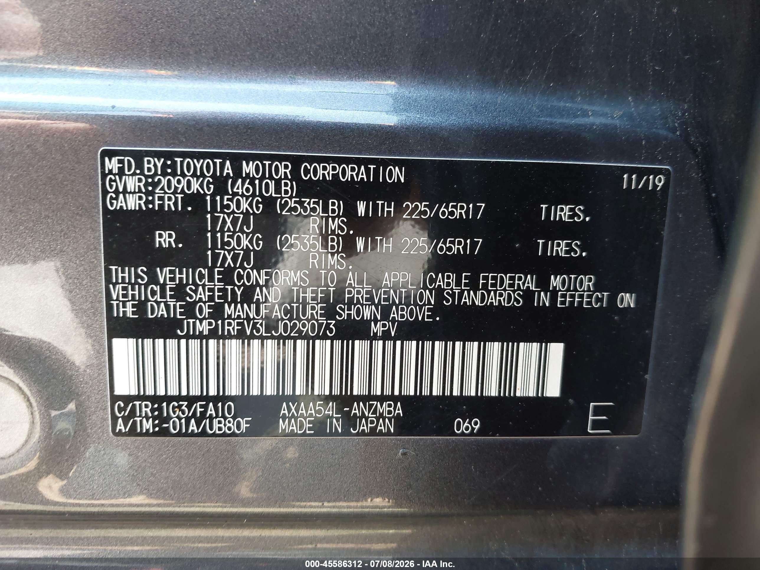 2020 Toyota Rav4 Xle Gray vin: JTMP1RFV3LJ029073