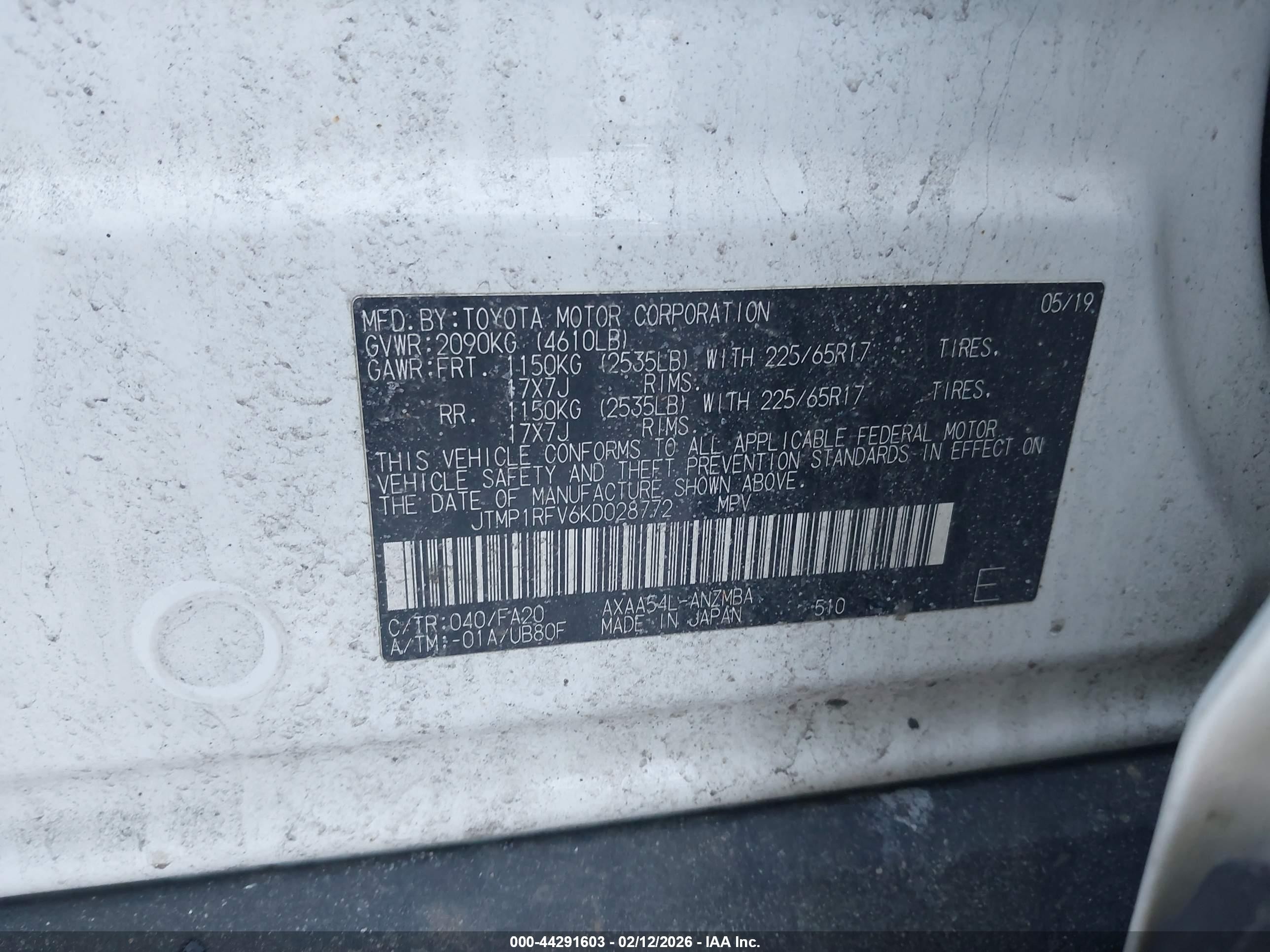 2019 Toyota Rav4 Xle White vin: JTMP1RFV6KD028772