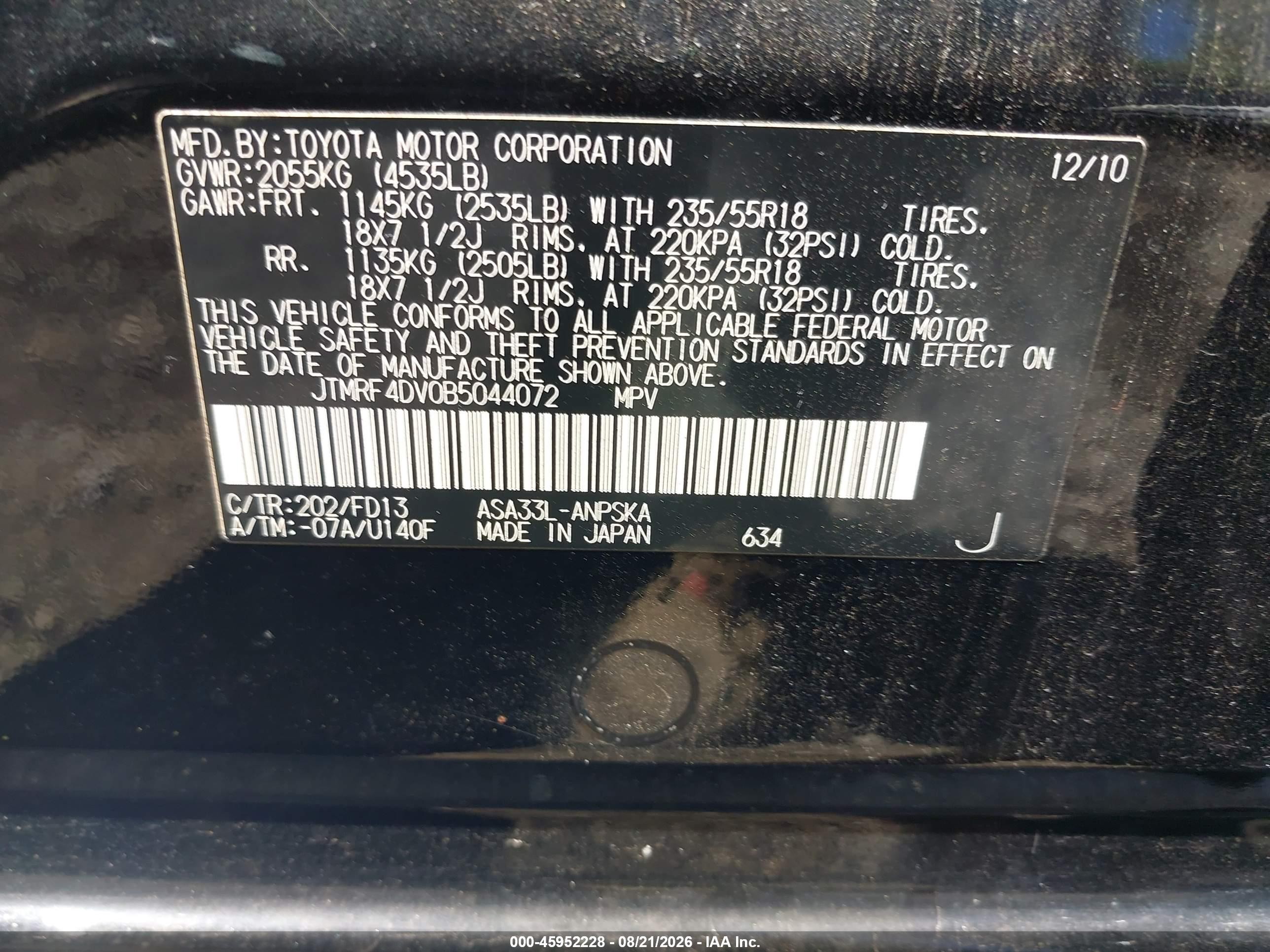 2011 Toyota Rav4 Sport Black vin: JTMRF4DV0B5044072