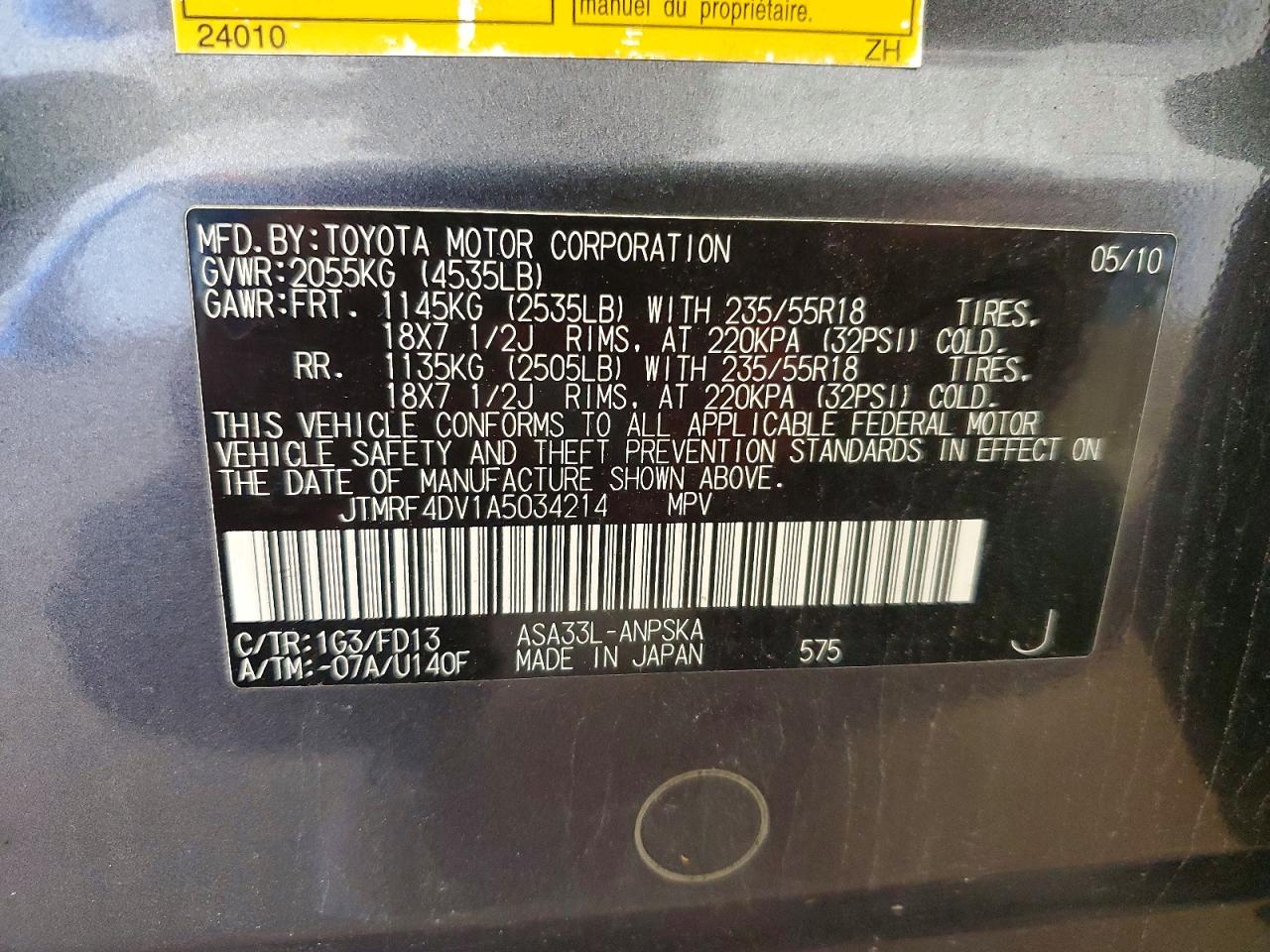2010 Toyota Rav4 Sport Gray vin: JTMRF4DV1A5034214