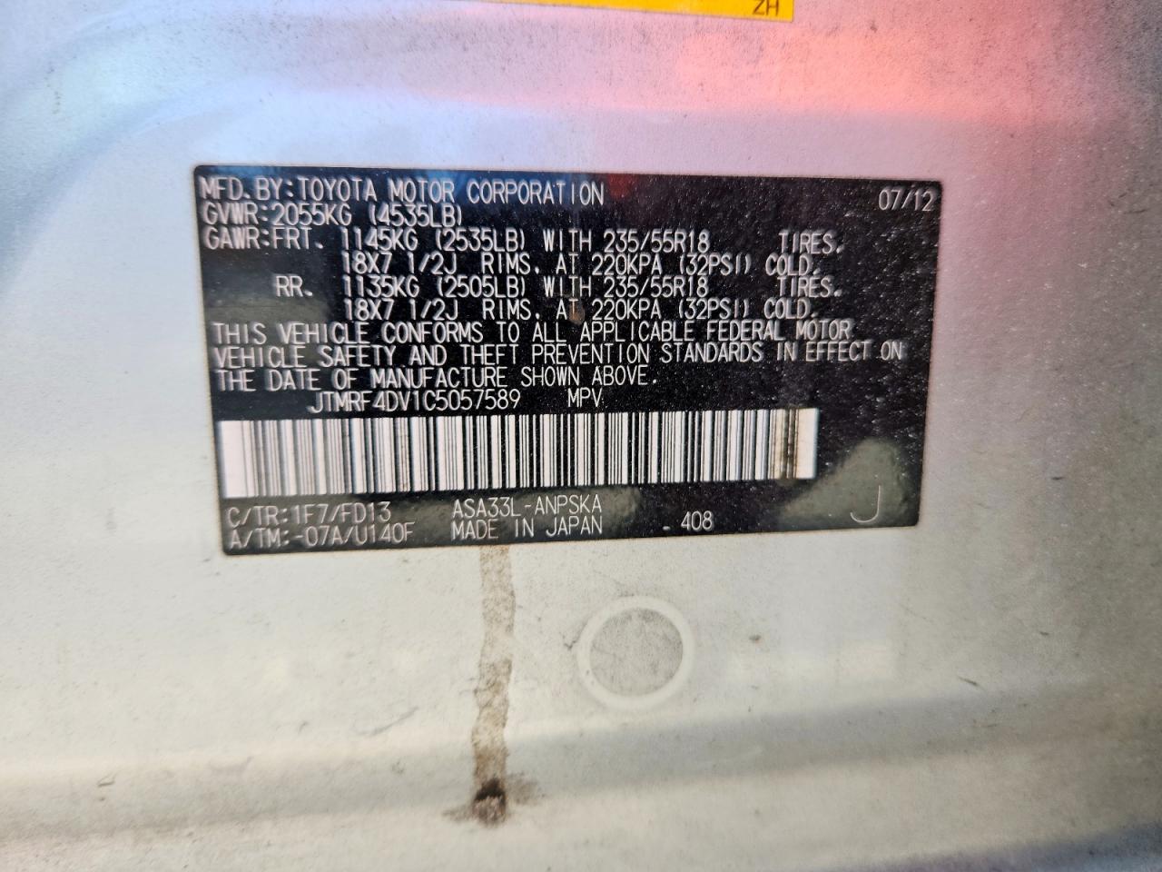 2012 Toyota Rav4 Sport Silver vin: JTMRF4DV1C5057589
