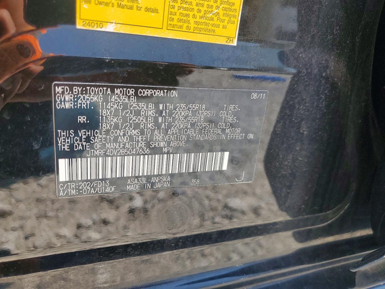 2011 Toyota Rav4 Sport Black vin: JTMRF4DV2B5047636