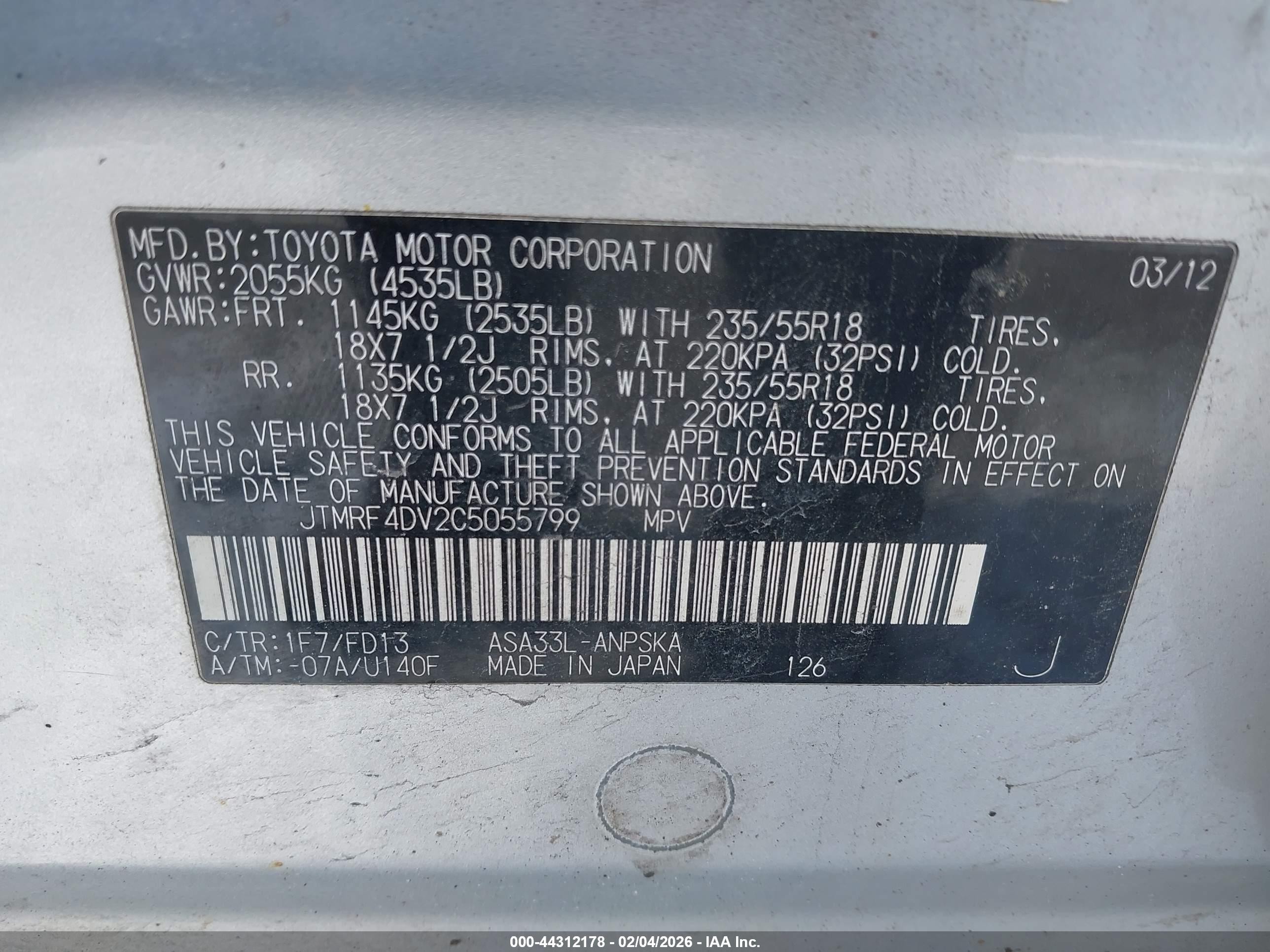 2012 Toyota Rav4 Sport Silver vin: JTMRF4DV2C5055799