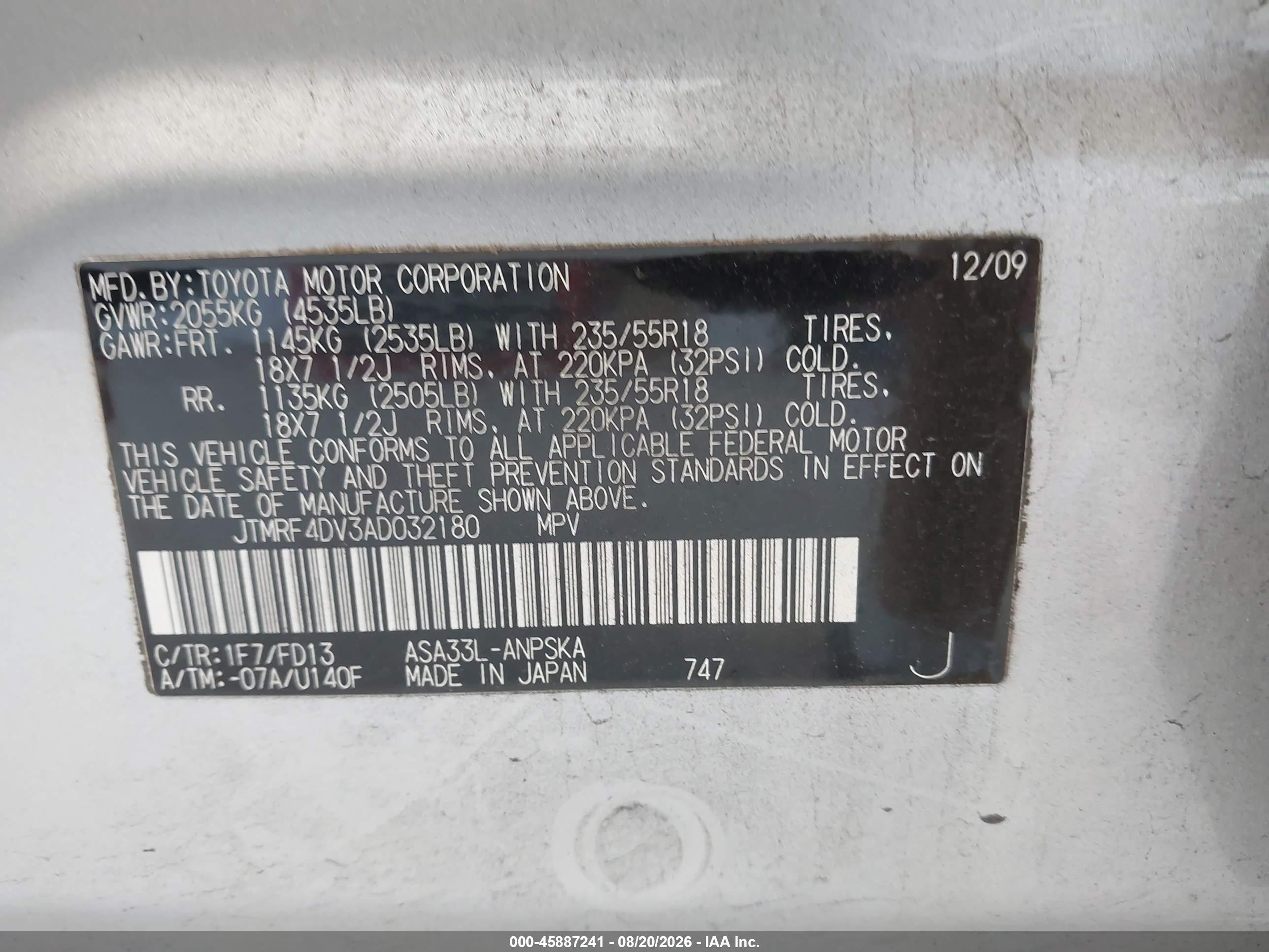 2010 Toyota Rav4 Sport Silver vin: JTMRF4DV3AD032180