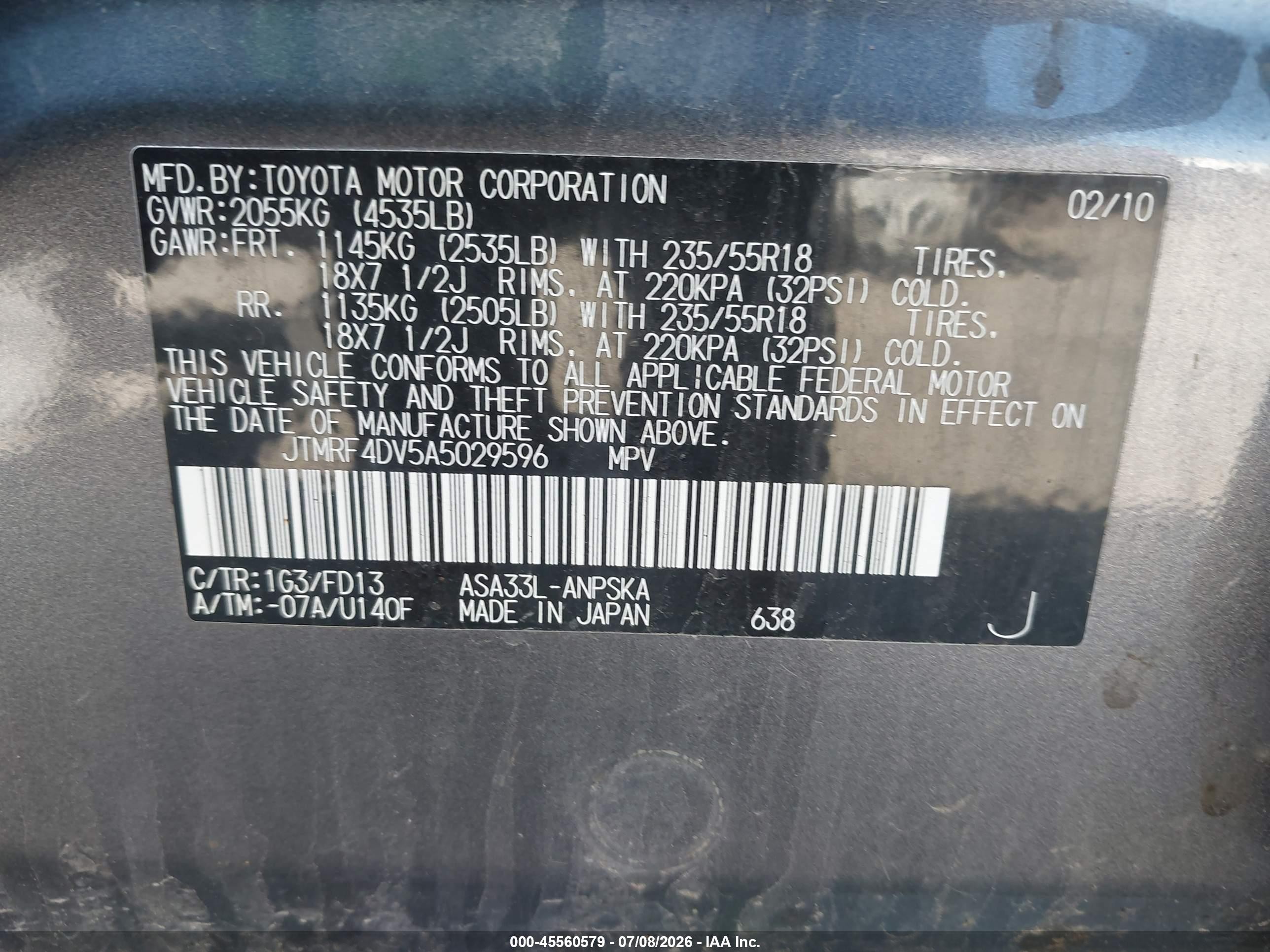 2010 Toyota Rav4 Sport Gray vin: JTMRF4DV5A5029596