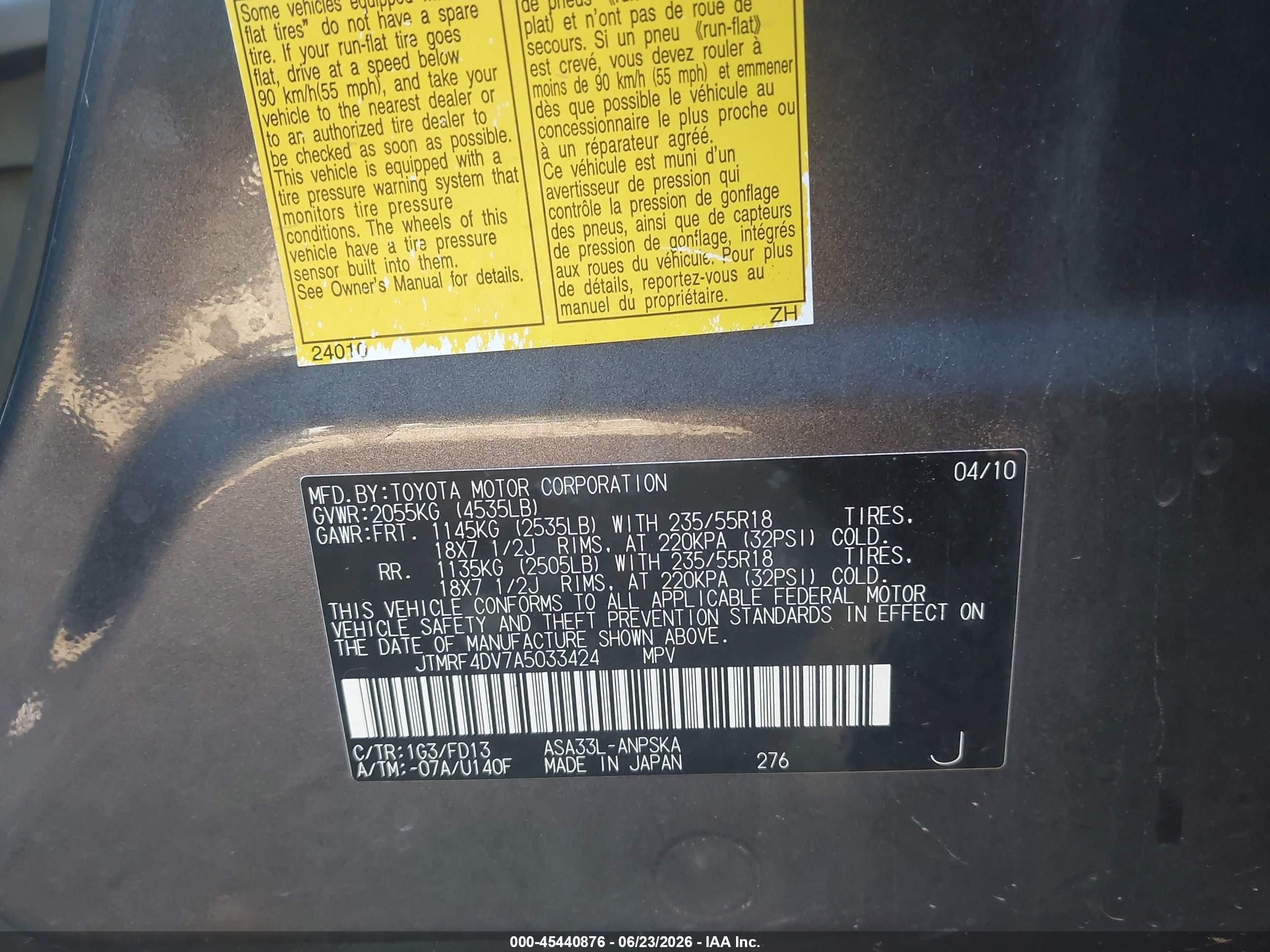 2010 Toyota Rav4 Sport Gray vin: JTMRF4DV7A5033424