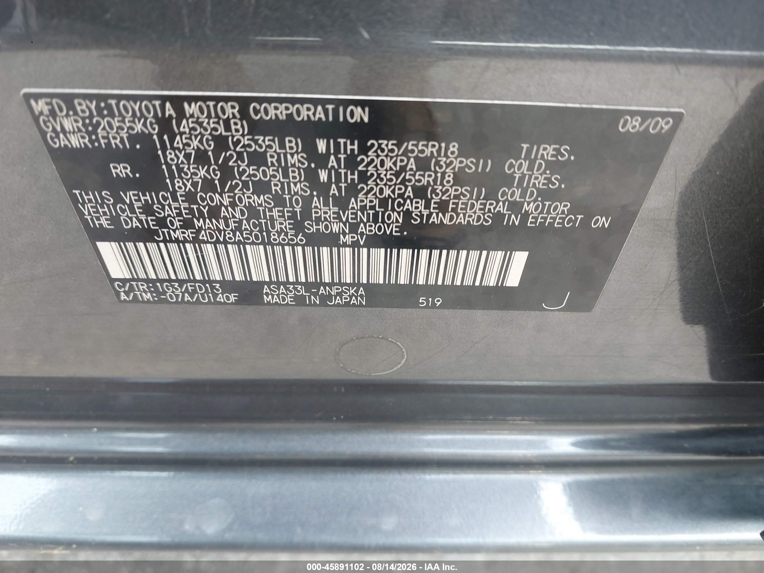 2010 Toyota Rav4 Sport Gray vin: JTMRF4DV8A5018656