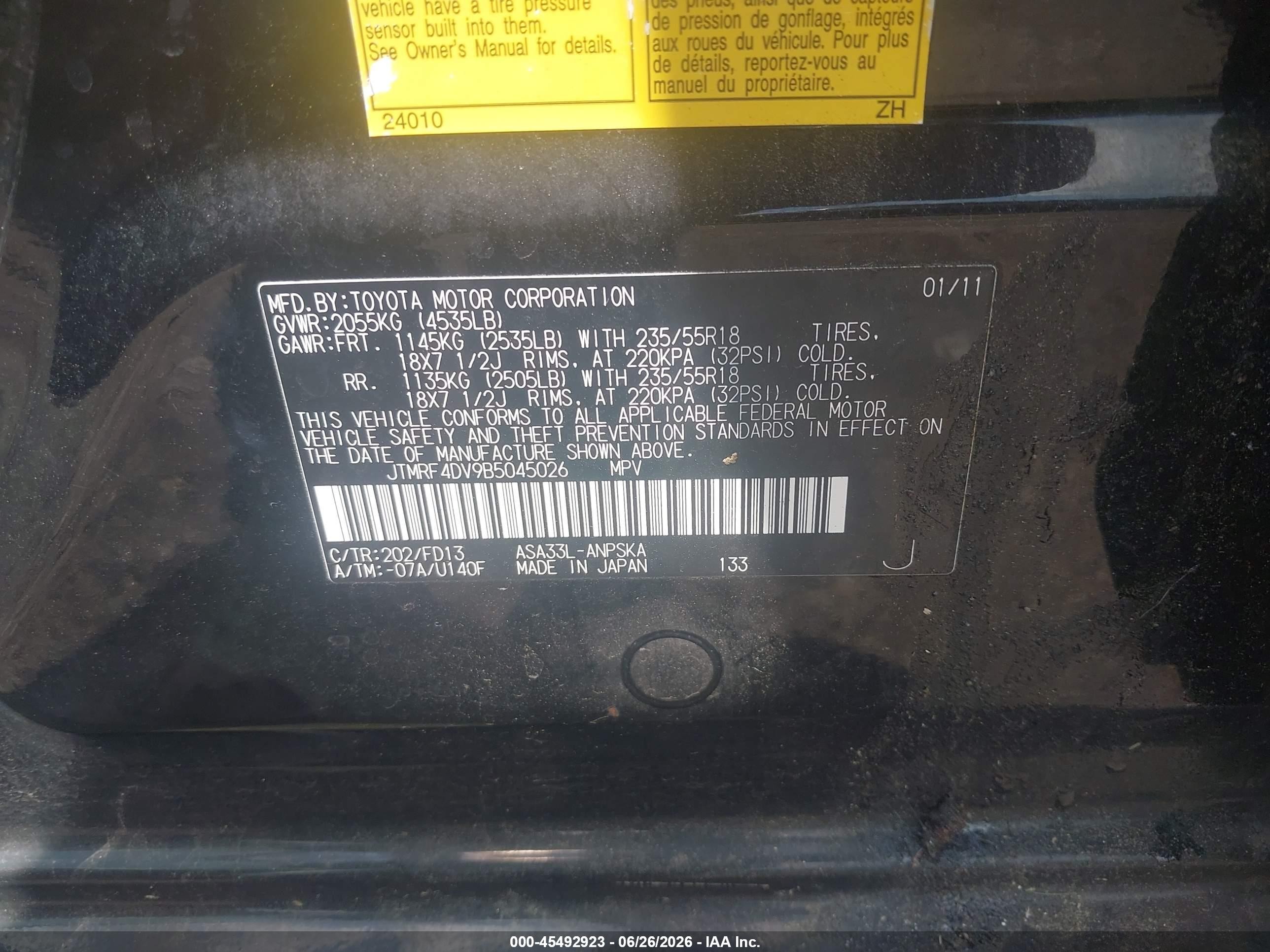 2011 Toyota Rav4 Sport Black vin: JTMRF4DV9B5045026