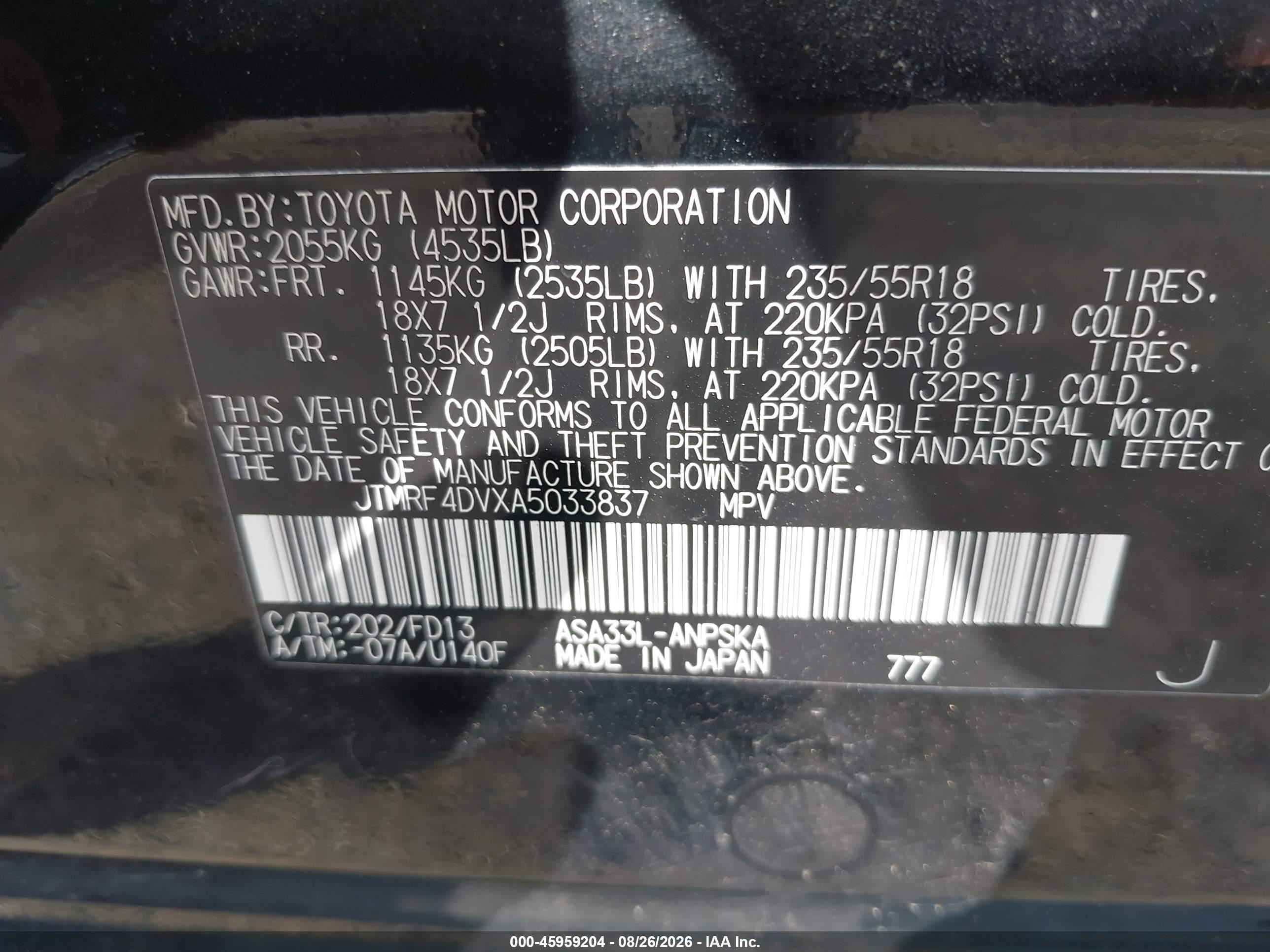 2010 Toyota Rav4 Sport Черный vin: JTMRF4DVXA5033837