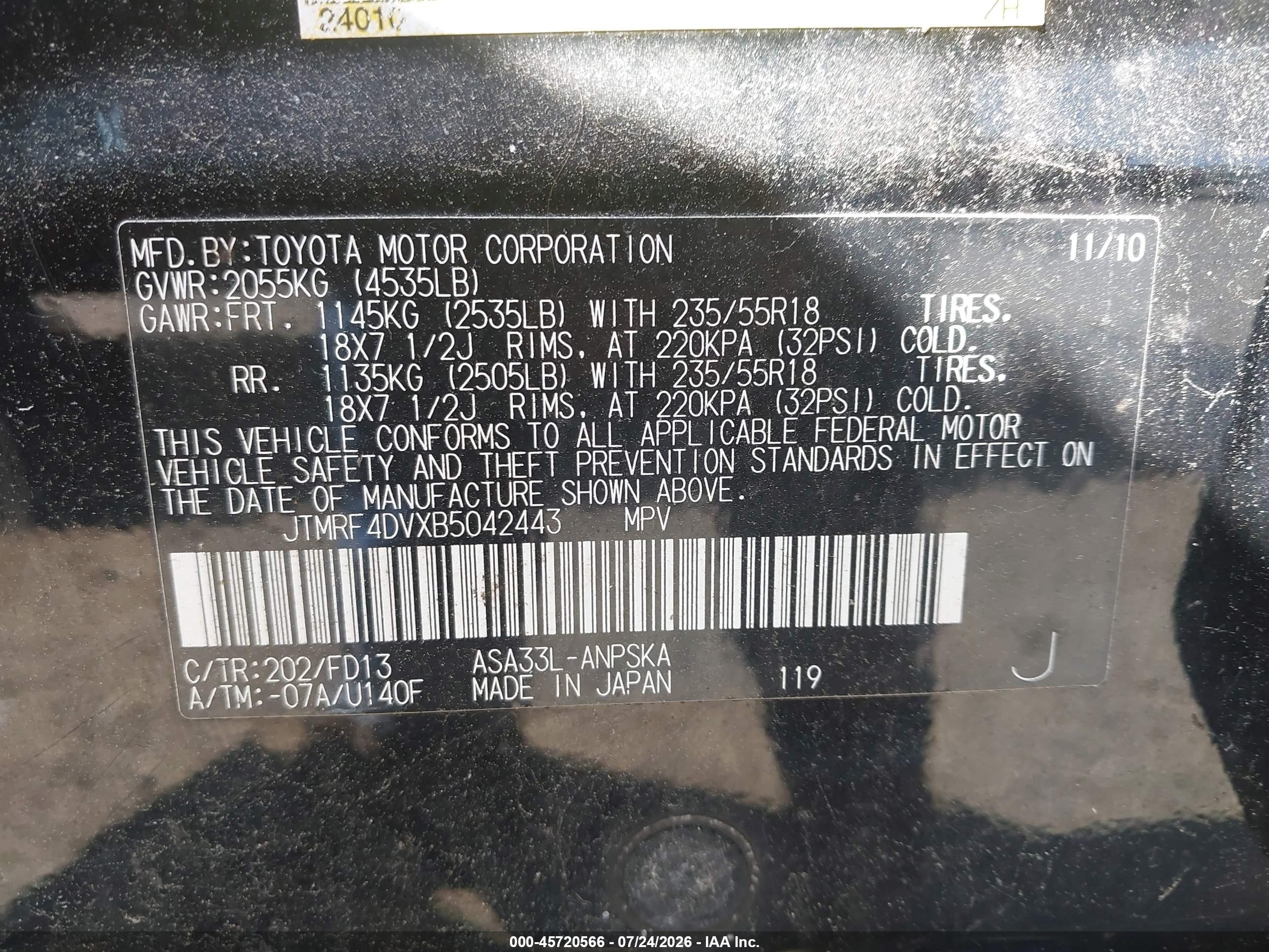 2011 Toyota Rav4 Sport Black vin: JTMRF4DVXB5042443