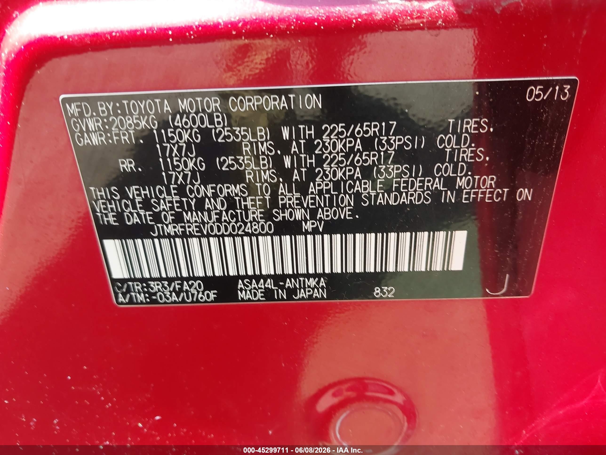 2013 Toyota Rav4 Xle Red vin: JTMRFREV0DD024800