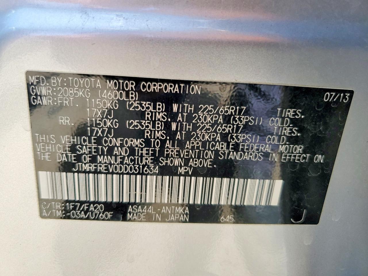 2013 Toyota Rav4 Xle Silver vin: JTMRFREV0DD031634