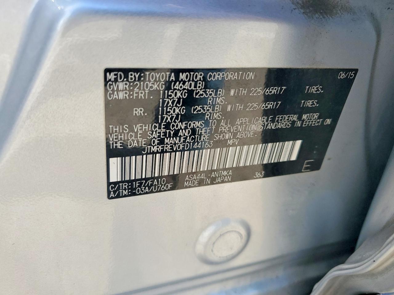 2015 Toyota Rav4 Xle Silver vin: JTMRFREV0FD144163