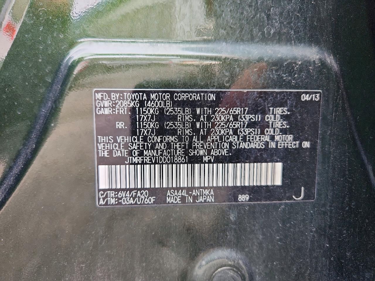 2013 Toyota Rav4 Xle Green vin: JTMRFREV1DD018861