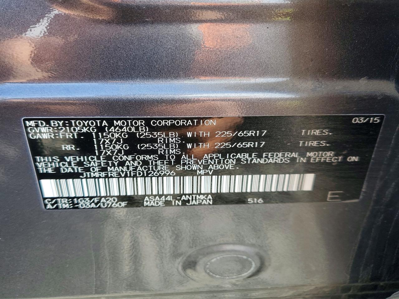 2015 Toyota Rav4 Xle Gray vin: JTMRFREV1FD126996