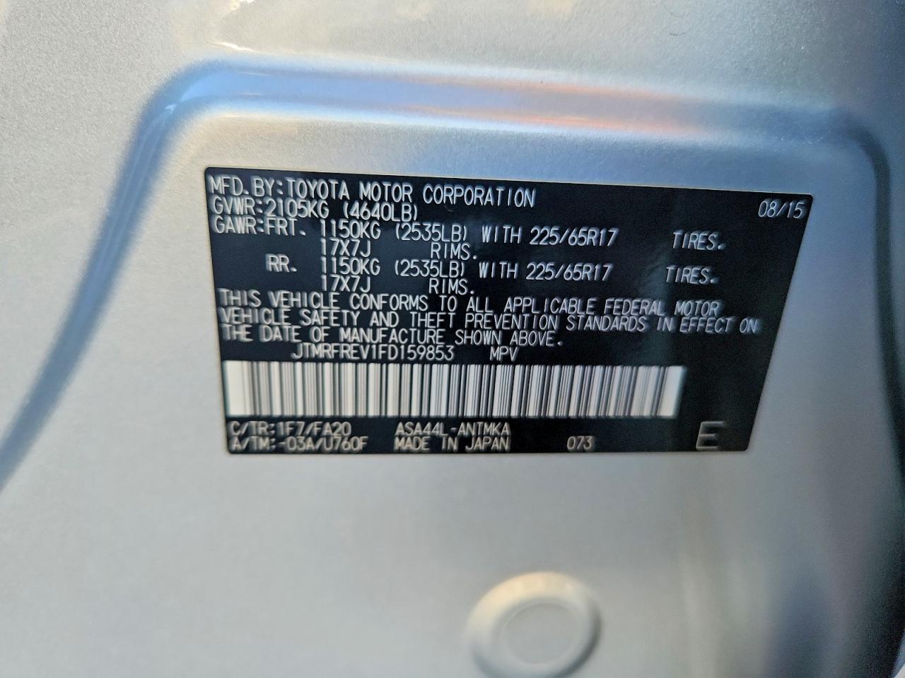 2015 Toyota Rav4 Xle Silver vin: JTMRFREV1FD159853