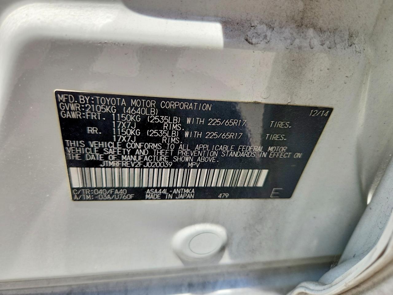 2015 Toyota Rav4 Xle White vin: JTMRFREV2FJ020039