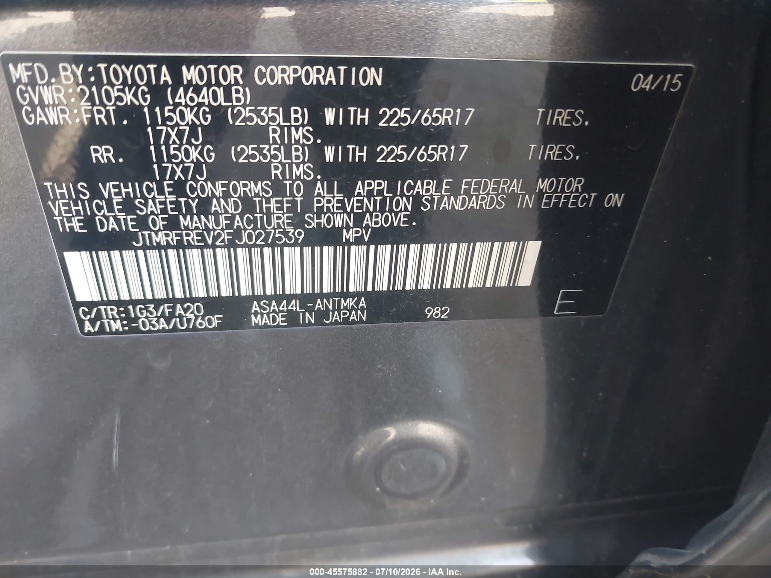 2015 Toyota Rav4 Xle Gray vin: JTMRFREV2FJ027539