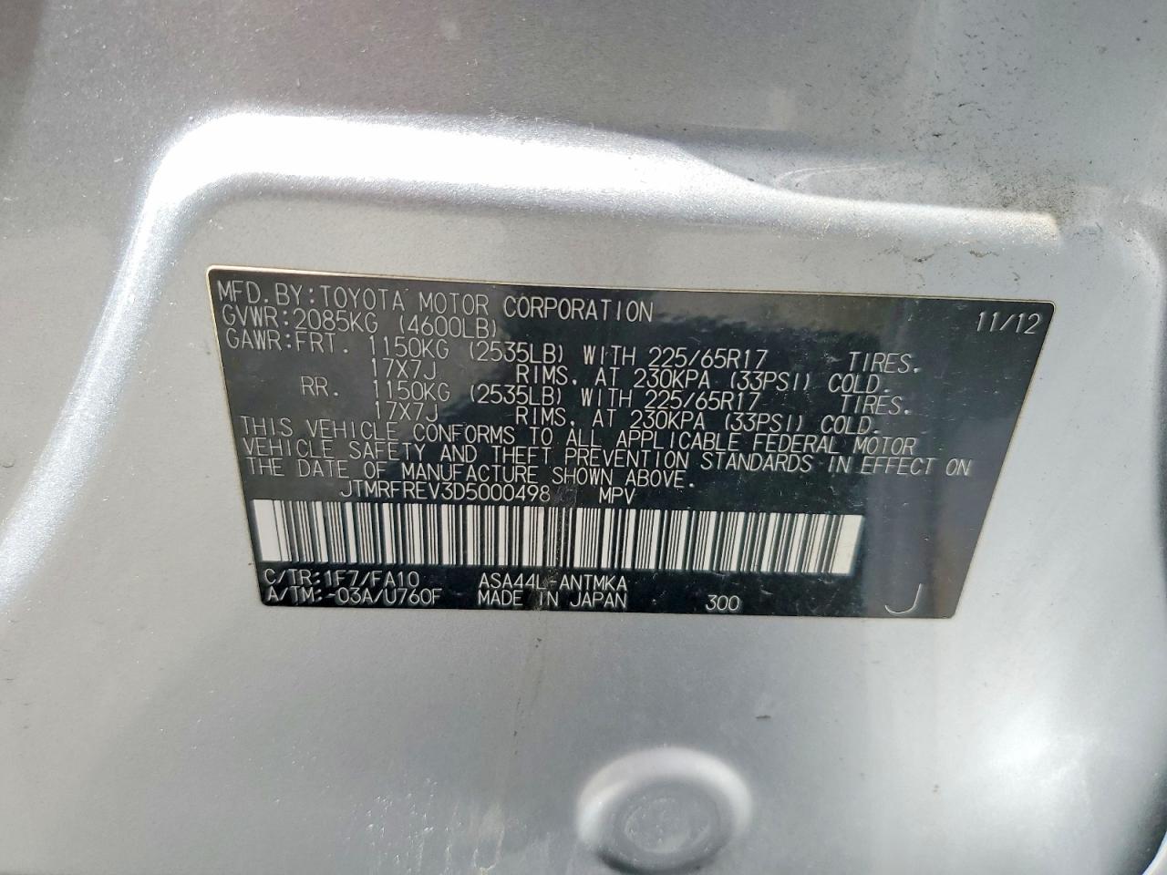 2013 Toyota Rav4 Xle Silver vin: JTMRFREV3D5000498