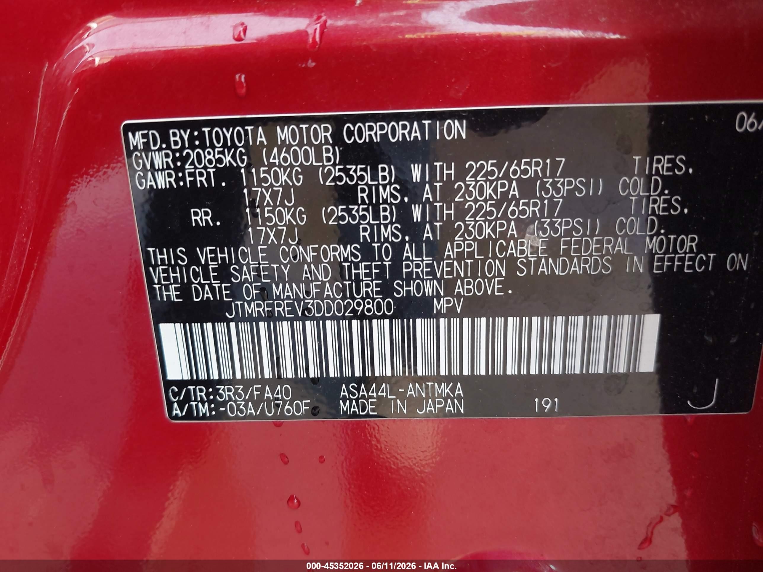 2013 Toyota Rav4 Xle Red vin: JTMRFREV3DD029800