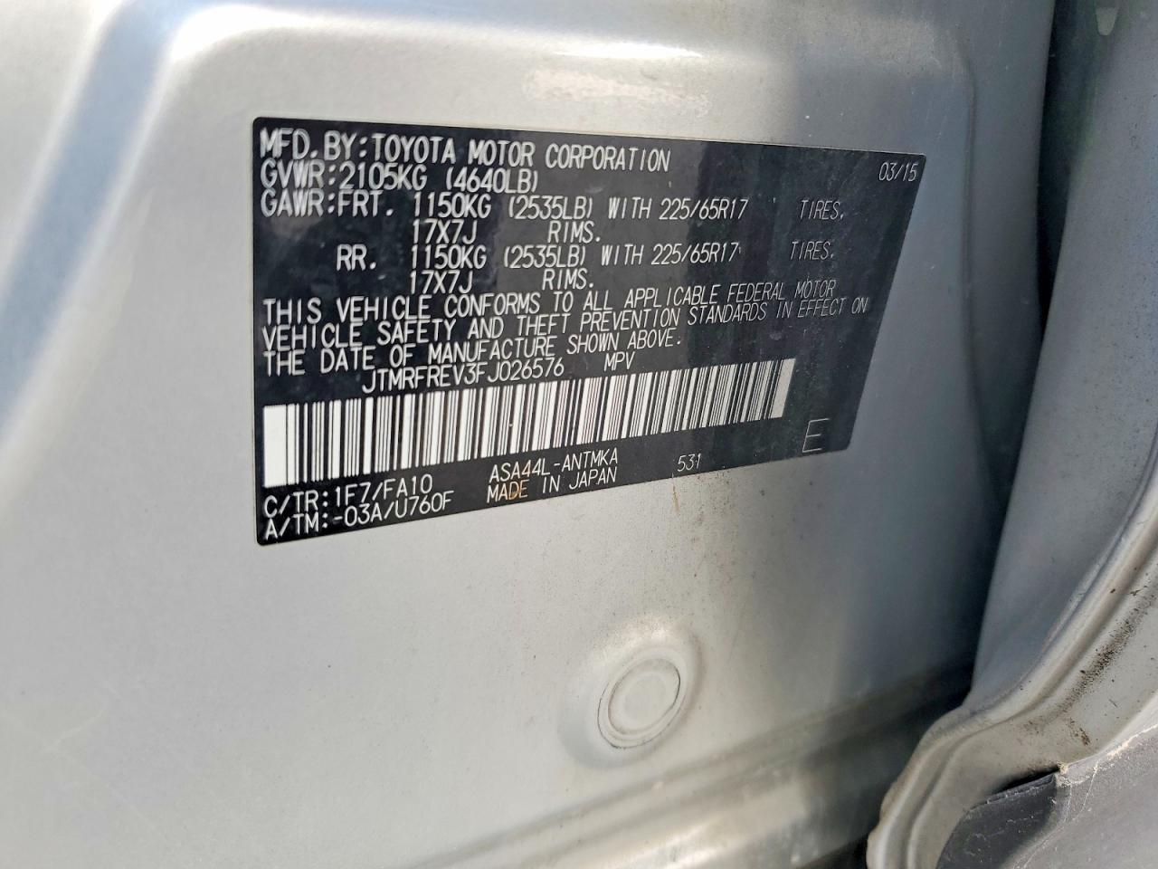 2015 Toyota Rav4 Xle Silver vin: JTMRFREV3FJ026576