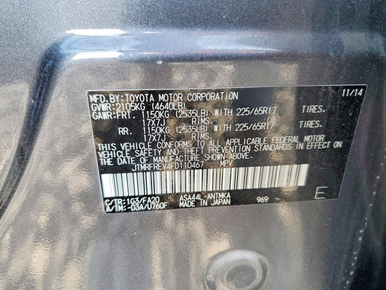 2015 Toyota Rav4 Xle Gray vin: JTMRFREV4FD110467