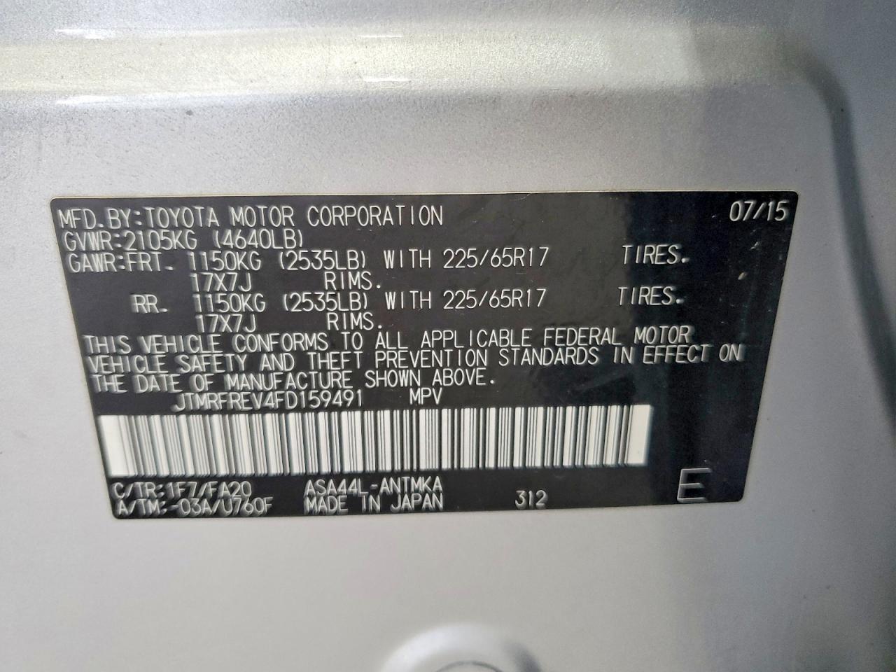 2015 Toyota Rav4 Xle Silver vin: JTMRFREV4FD159491