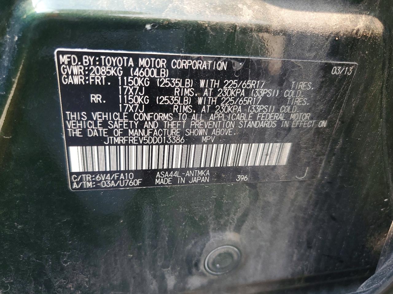 2013 Toyota Rav4 Xle Green vin: JTMRFREV5DD013386