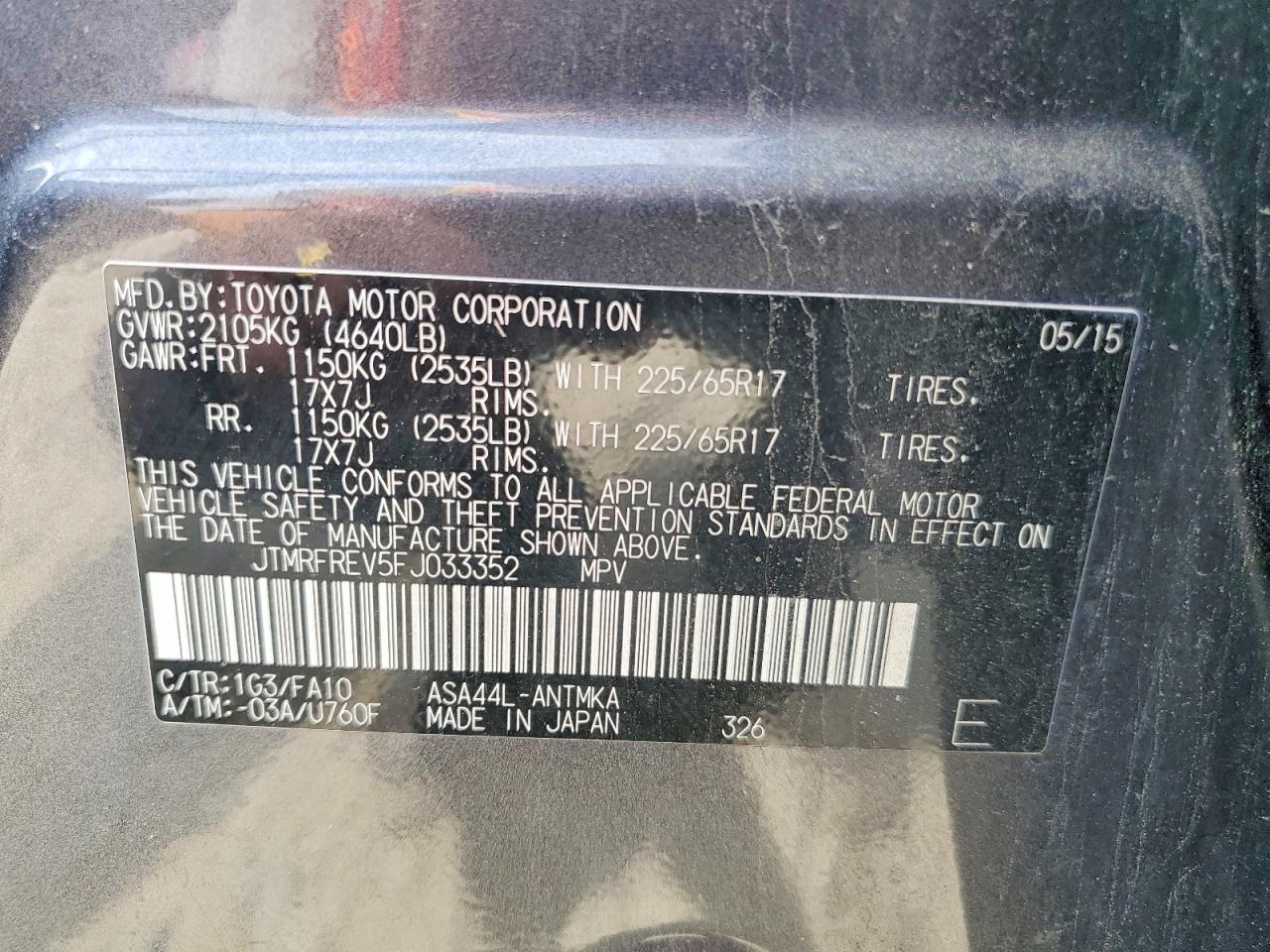 2015 Toyota Rav4 Xle Gray vin: JTMRFREV5FJ033352
